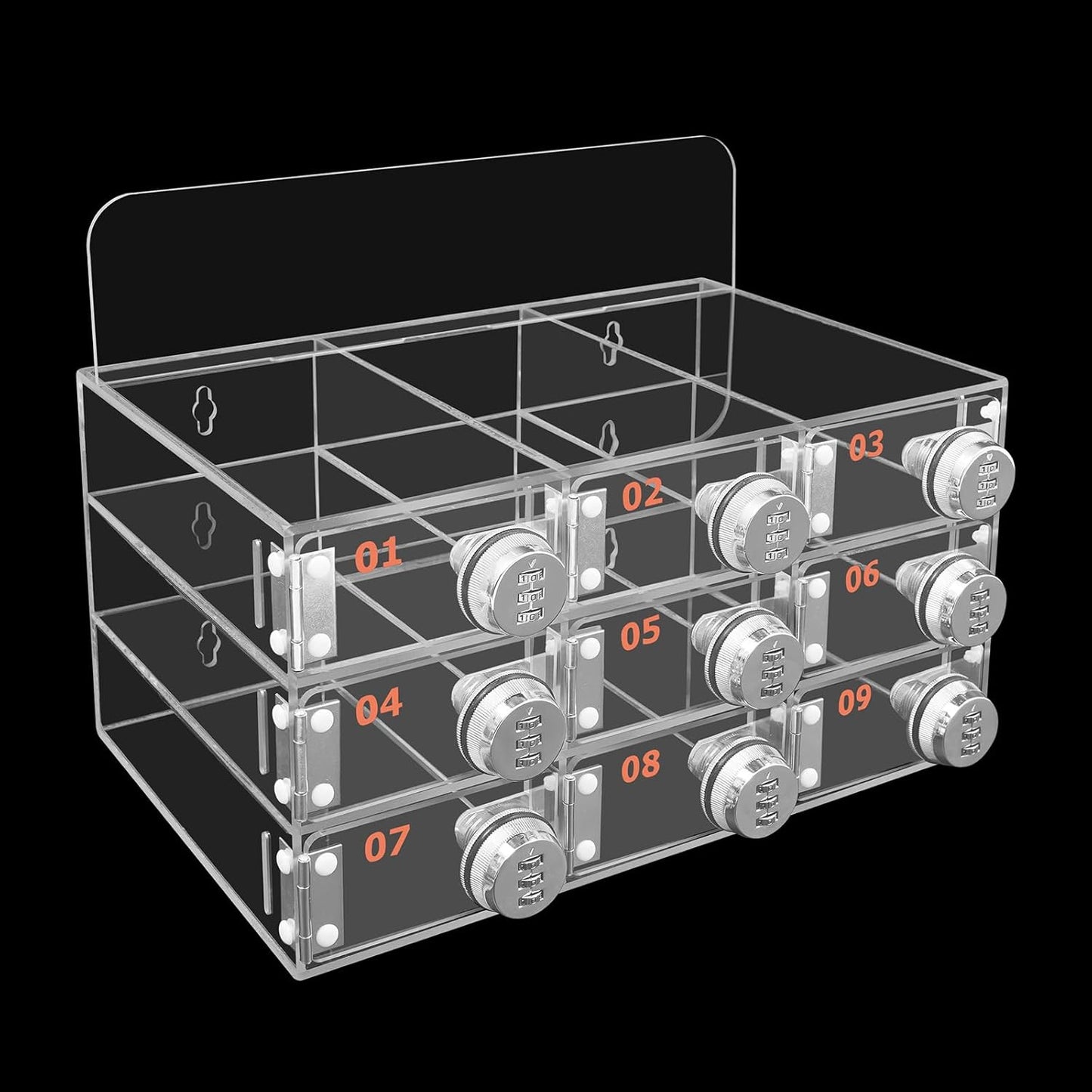 Cell Phone Locker Box 9 Slots Cell Phone Organizer Cabinet with Combination Locks Wall-Mounted Locking Cell Phone Storage Box for Classroom Office,Shool,Office (9 Slots, Wood+Acrylic)