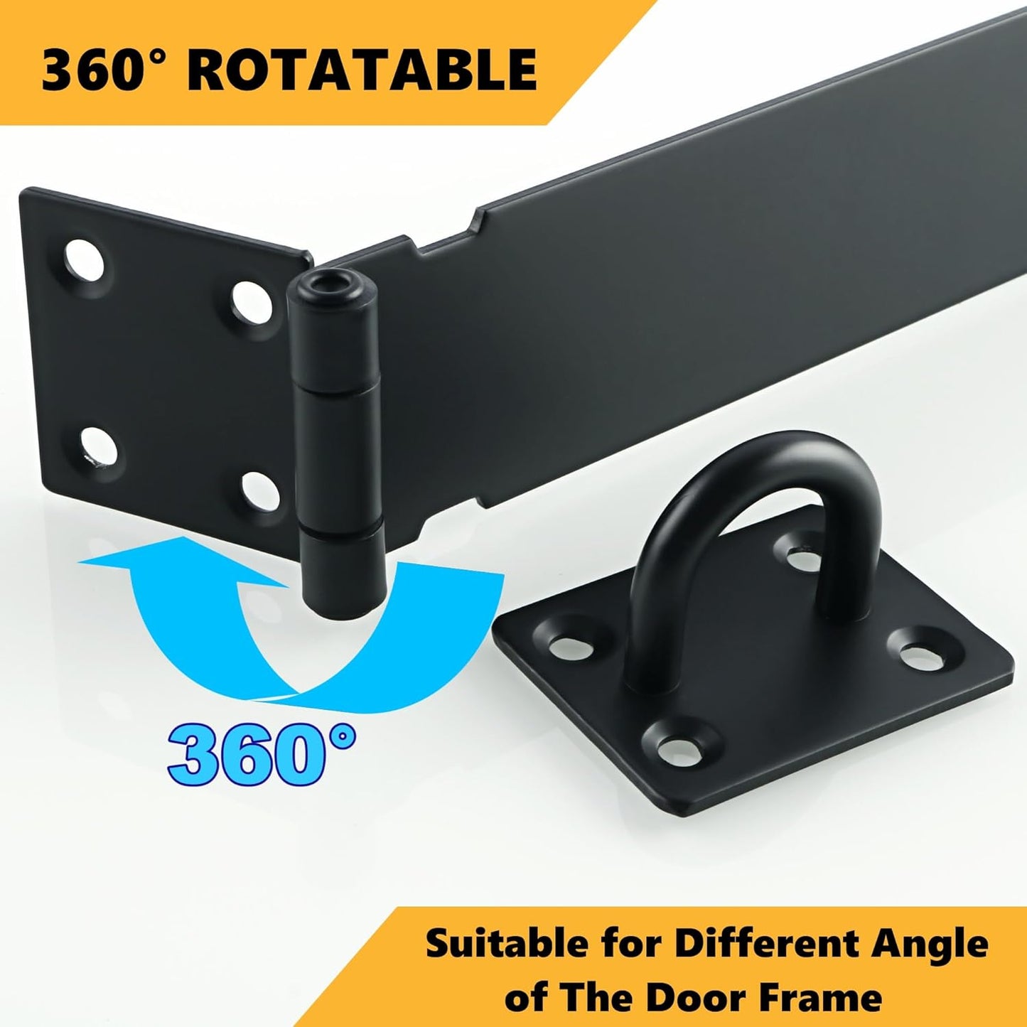 Alise Door Locks Hasp Latch,8 Inch SUS 304 Stainless Steel Safety Packlock Clasp Hasp Lock Latch,with Fixing Screw for External Doors Window Cabinet Pet Cage, Black MS9B-8C