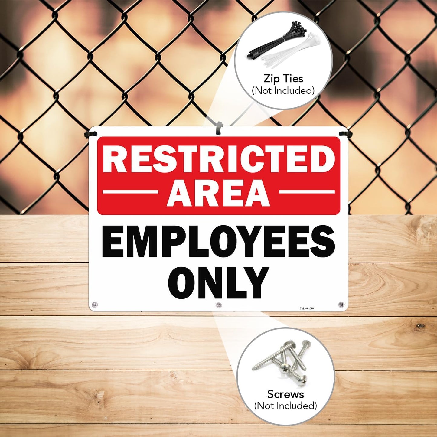 T&R Restricted Area Sign Employees Only Sign - 1 Pack - 14 x 10 Inches Rust Free .040 Aluminum - UV Protected, Waterproof, Weatherproof and Fade Resistant - 6 Pre-drilled Holes