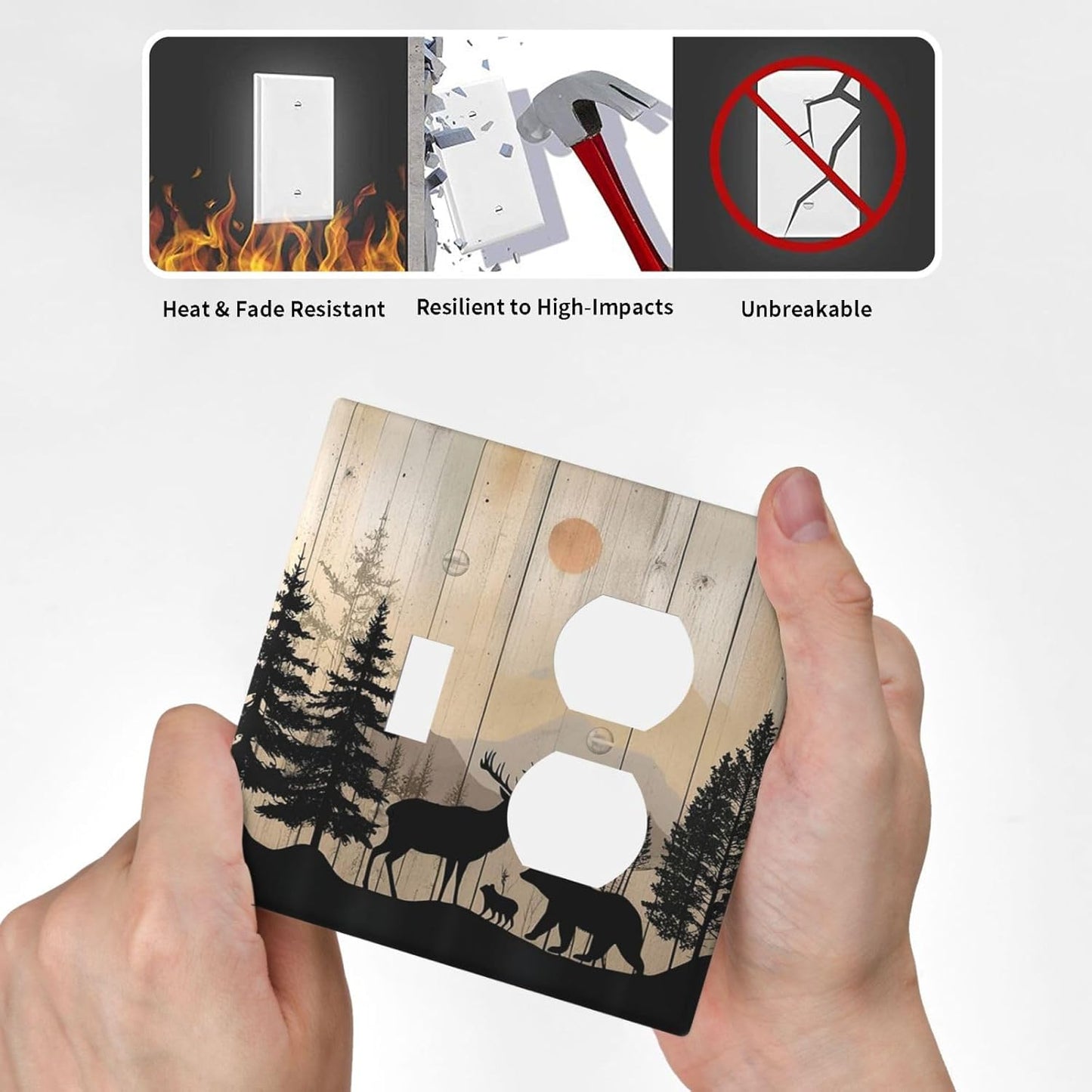 Wallplates Wood Board Wildlife Cute Bear Deer Forest Rustic 1 Toggle 1 Duplex Switch Plate Electrical GFCI Faceplate Decorative Light Switch Covers for Bathroom Farmhouse Decor