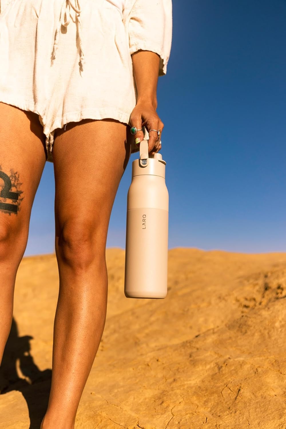 LARQ Bottle Swig Top 23oz - Insulated Reusable Stainless Steel Water Bottle With Built-In Silicone Handle | BPA Free | For Sports, Gym, and Travel | Mojave Dune