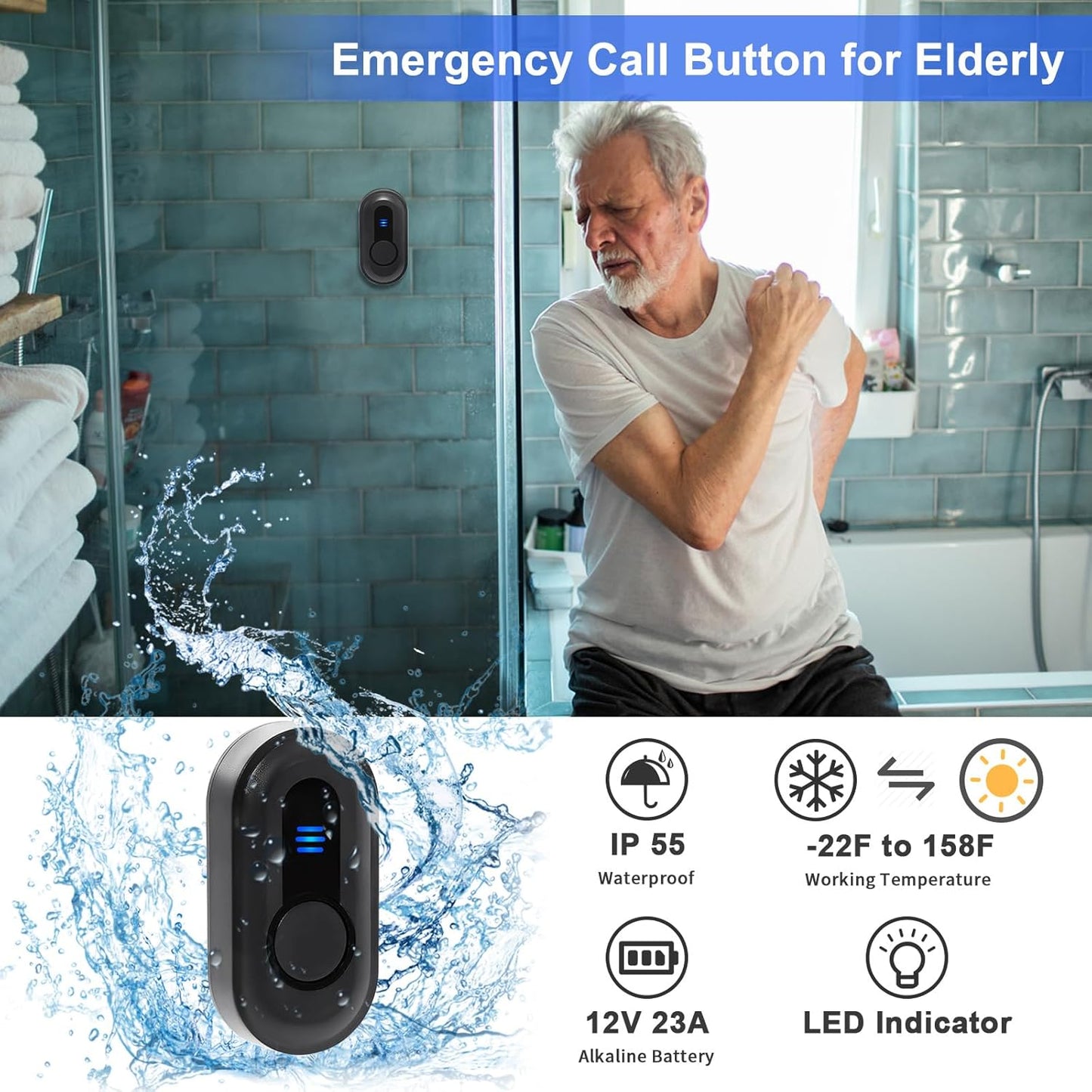 Caregiver Pager Wireless Call Button Emergency Life Alert Systems 500Ft Range with LED Number Display for Elderly/Patient/Disabled at Home/Hospital/Clinic(6 Waterproof Panic Button & 3 Receiver)