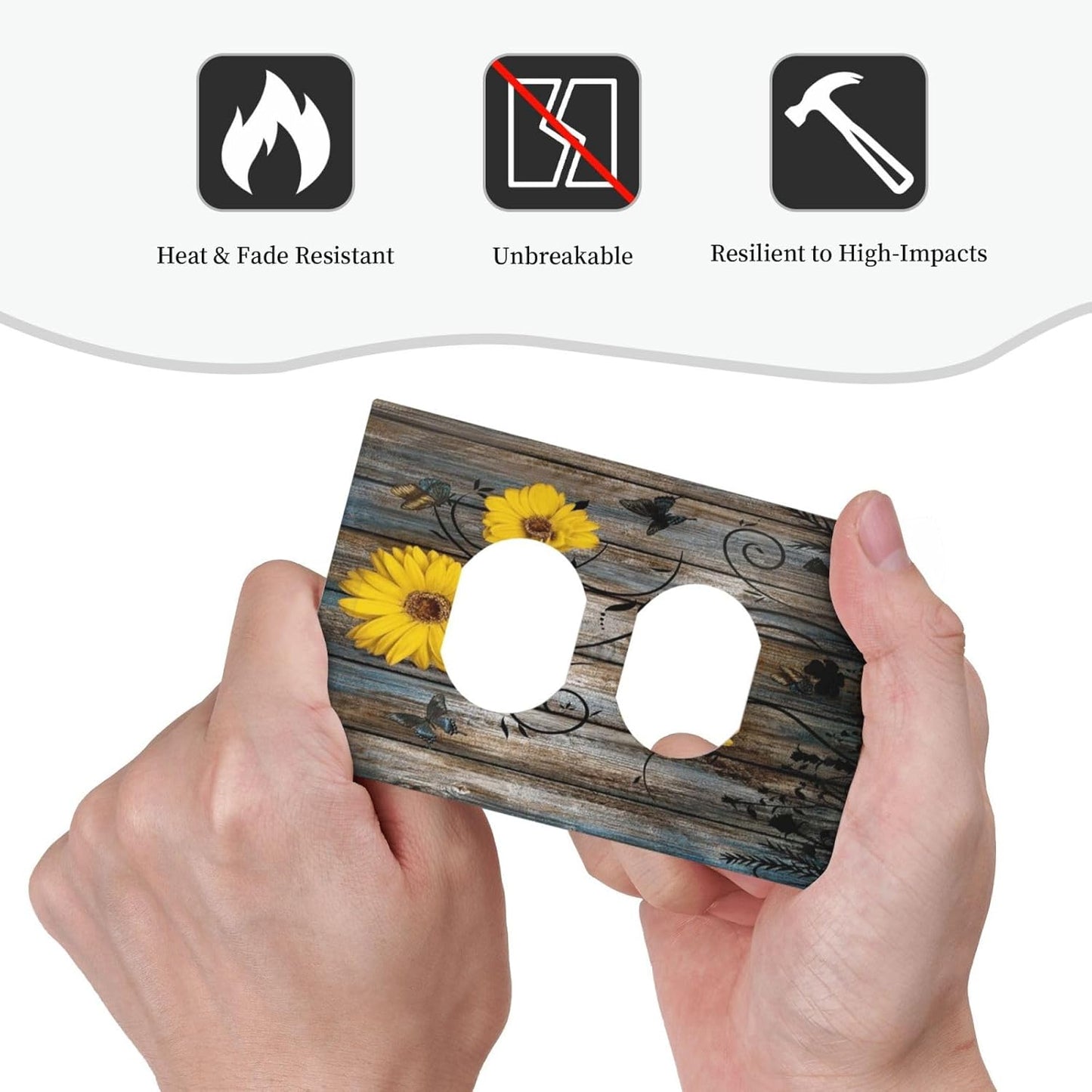 Rustic Barn Sunflower Wooden Daisy Flower Plank Outlet Covers 1 Gang Duplex Light Switch Cover Decorative Switch Plates Electrical Receptacle Faceplate Wall Plate for Farmhouse Home Decor