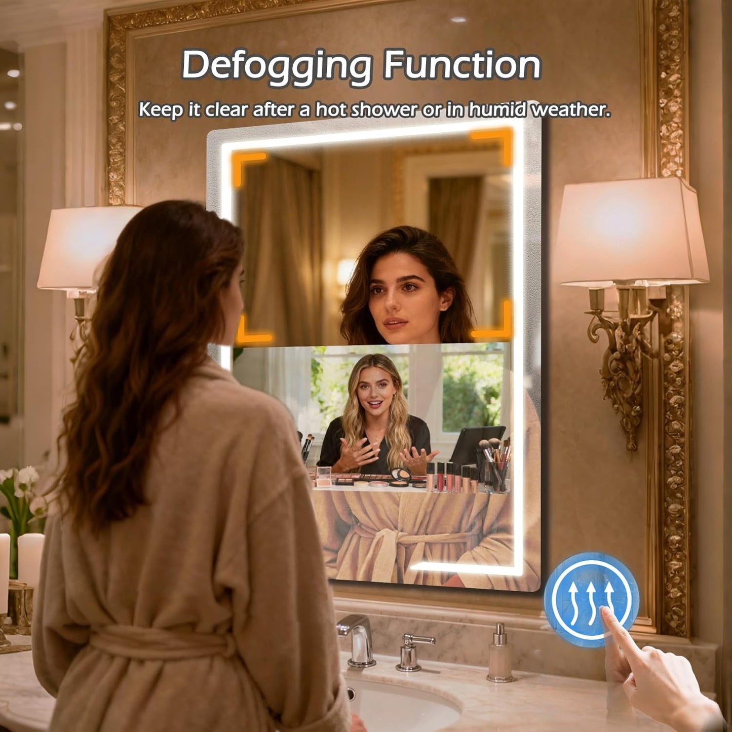 24x32 Inch Bathroom TV, Smart Vanity Mirror with 21.5'' Touch-Screen TV, IP66 Waterproof Defogging Mirror TV with 3 Color LED Light HDMI Android System for Bathroom Hotel Hair Salon (2025)