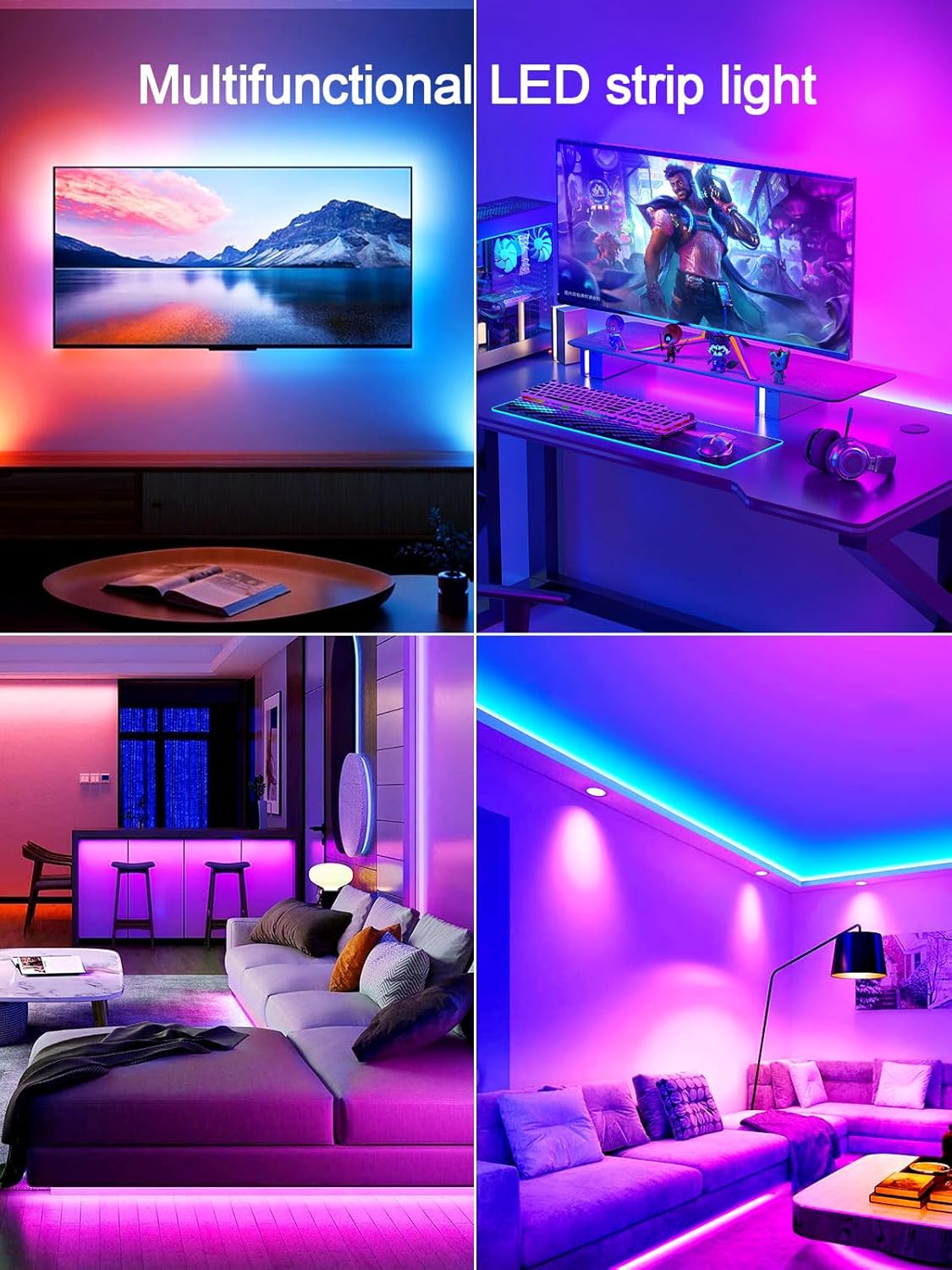 GIPOYENT TV LED Backlights, Music Sync LED TV Backlight, for 60-85 Inch TV, LED TV Light with Bluetooth Function - RGB Color Changing Light Strip for Home Theater (23ft)
