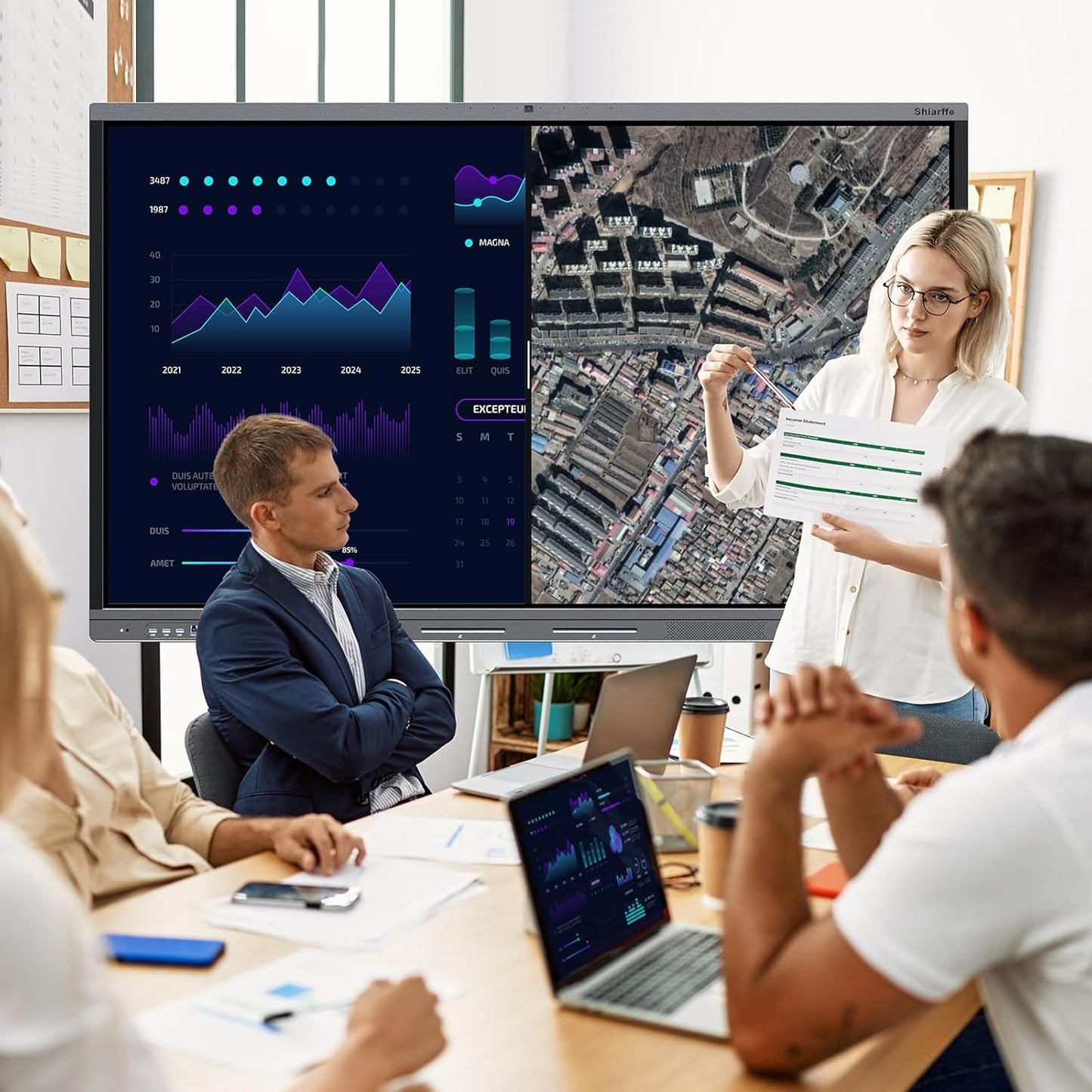 Shiarffe X5 Smart Board 4K Interactive Whiteboard EDLA-Certified All-in-One Touchscreen Digital Display Built-in 48MP Camera Mics and Speaker for Classrom Hybrid Work