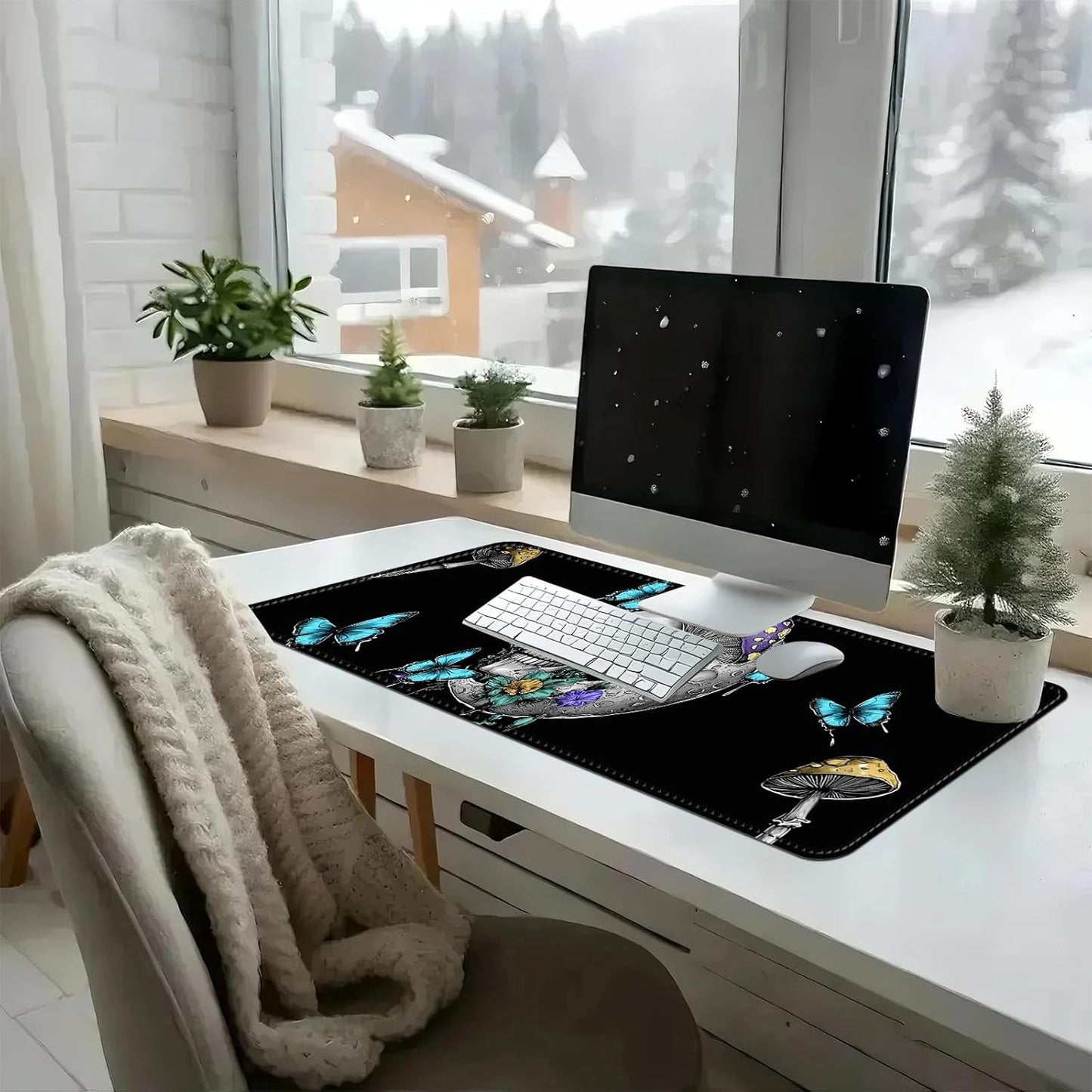 Heated Mouse Pad with 3 Temperature Settings(104°F–122°F),Large 31.5x13 Inch PU Leather Heated Desk Mat,Waterproof Warming Pad for Office,Gaming & Cold Hands Relief,Skeleton Moon Mushroom