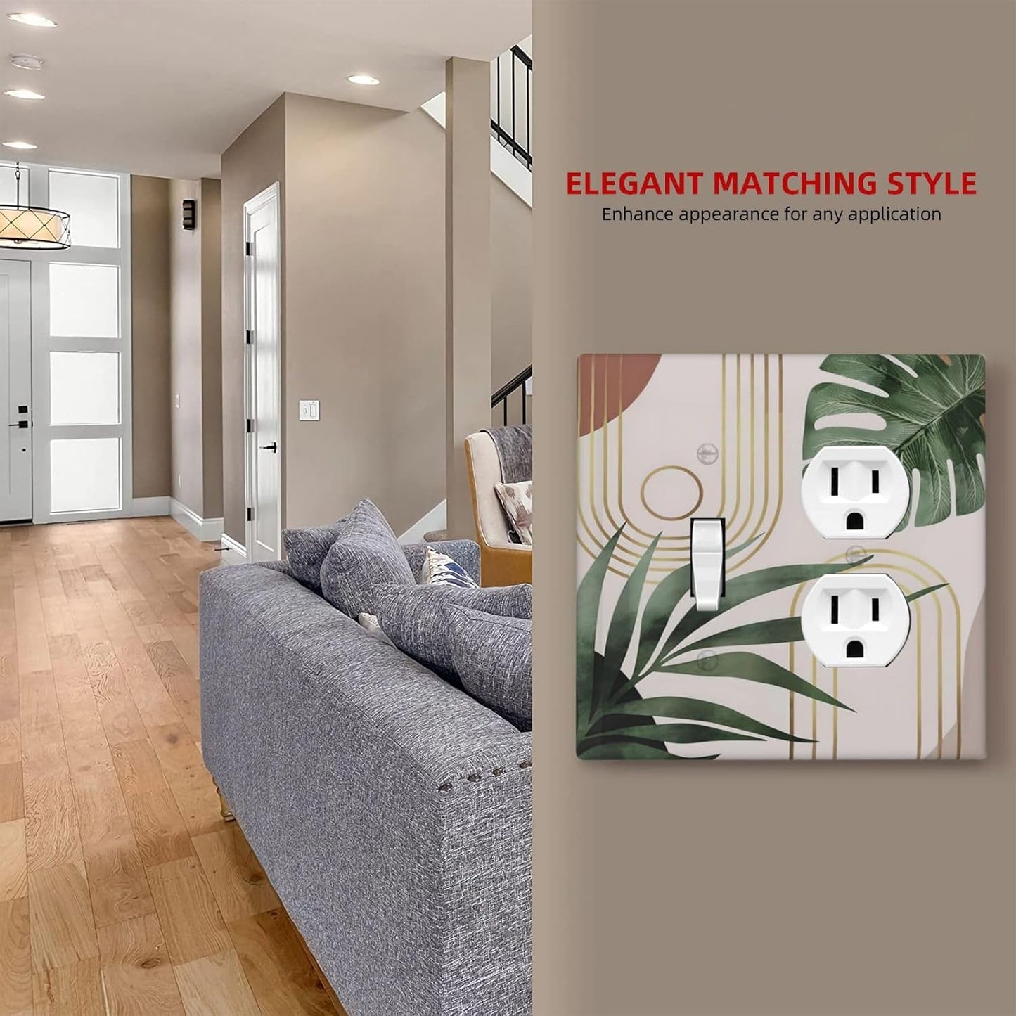 Decorative Outlet Covers Boho Mid Century Abstract Arch Green Leaves 2 Gang Wall Plate Single Toggle Duplex Light Switch Cover Switch Plate Covers for Bedroom Home Decor