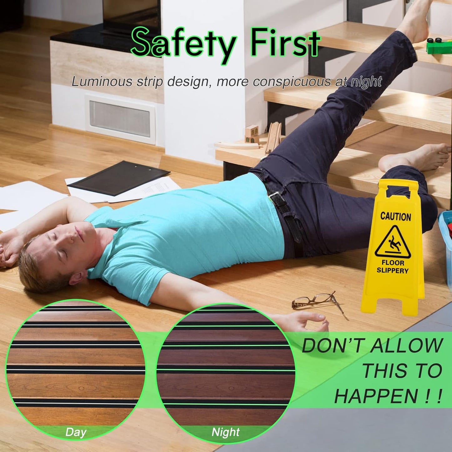 S&X Anti Slip Tape 6 Inch x 60 Ft, 2X Longer Heavy Duty Grip Tape with Glow-in-Dark Strip, Outdoor Stair Treads Non-Slip for Steps, Ramps, Boats, Decks, Non-Skid Safety, Long-Lasting