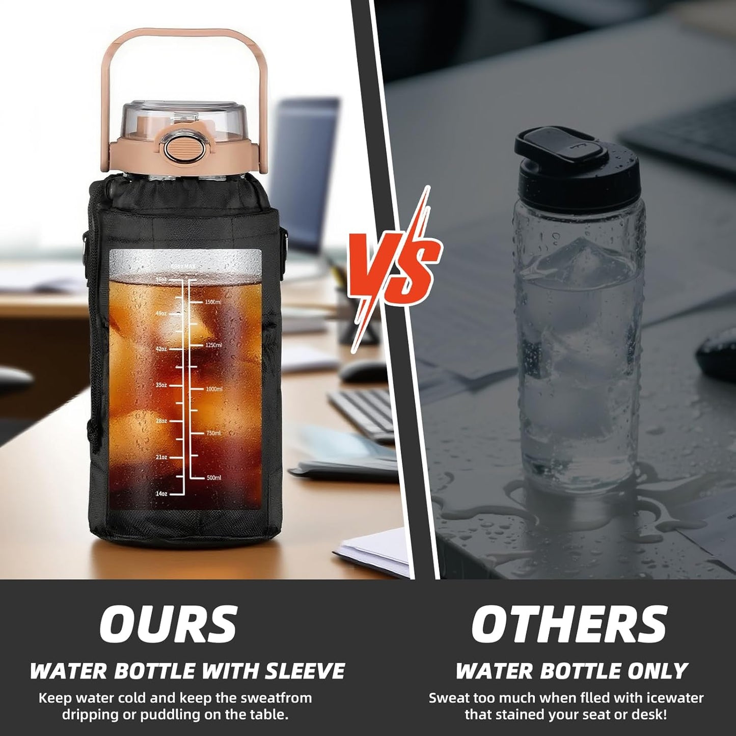64oz Glass Water Bottle with Straw and Sleeve Half Gallon Motivational Water Bottle with Time Marke and Strap 2L Leakproof Borosilicate Reusable Water Jug for Gym Outdoors