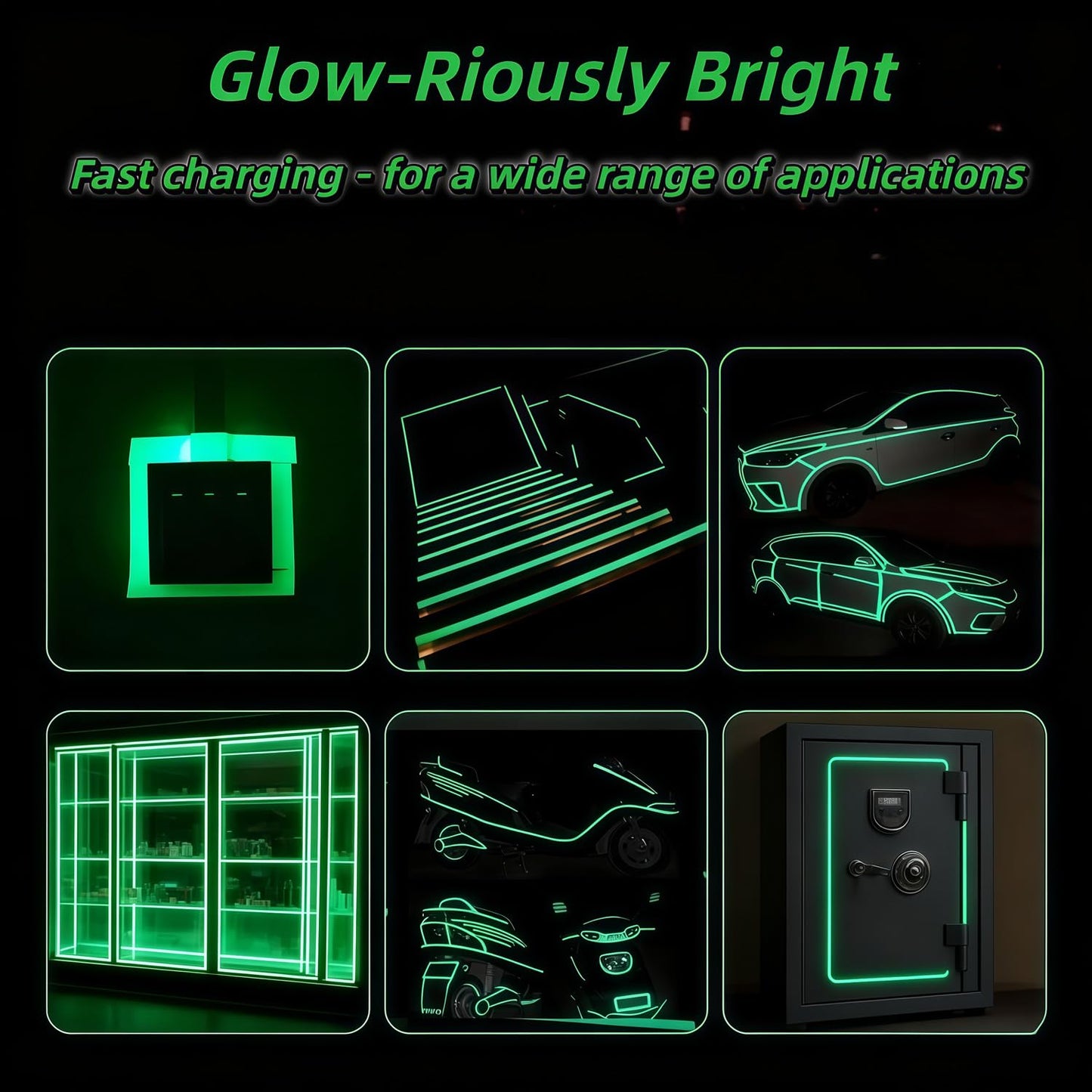 Glow in The Dark Tape 1Inch x 50FT - High Visibility Reflective Tape, Waterproof Adhesive Glow Tape for Stairs, Steps, Halloween DIY, Bikes, Cars, Safety Signs (1IN x 50FT)