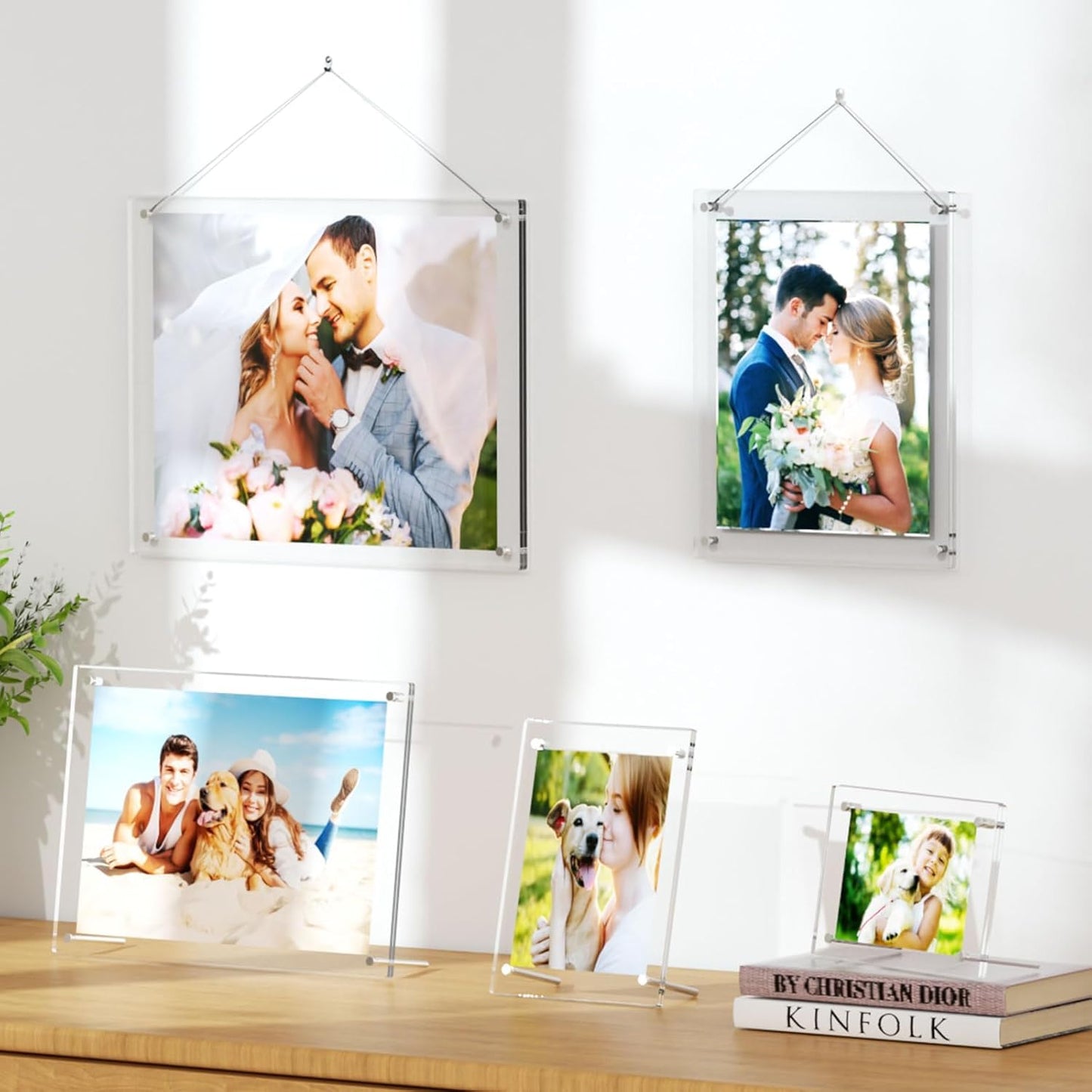 AITEE 8x10 Acrylic Picture Frames 2 Pack, Clear Desk Picture Frames with Stand, Modern Frameless Floating Frames Lucite Transparent Square Cubes Frame for Wall & Desktop Display Gift for Home Office