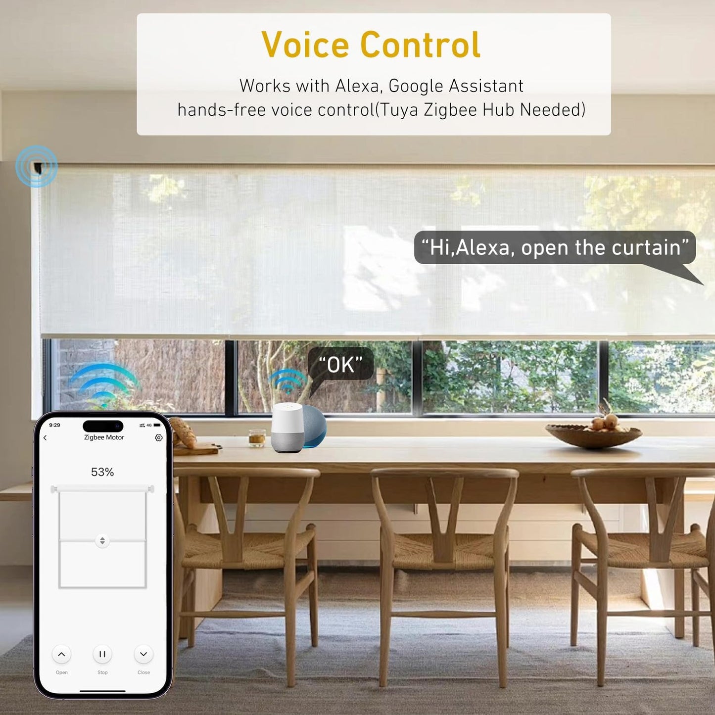 ZigBee Smart Motor for 2" (50mm) Shade Tube – Compatible with Alexa, Google Home, Tuya Smart Life App – Battery-Powered Roller Blind Motor