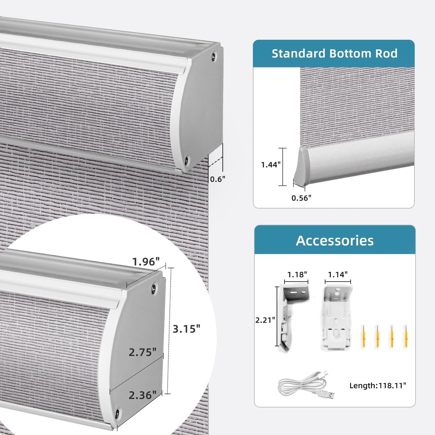 SmartWings Motorized Light Filtering Shades, Work with Matter Thread Homekit Z-Wave Alexa Google, 70% Blackout Shades Translucent, Cordless Blinds with Remote Control Rechargeable, Safari Rock Grey