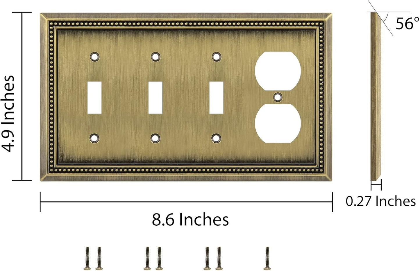 Henne Bery Sunken Pearls Heavy Duty Decorative Wall Plate Switch Plate Outlet Cover (Triple Toggle/Single Duplex, Antique Brass)