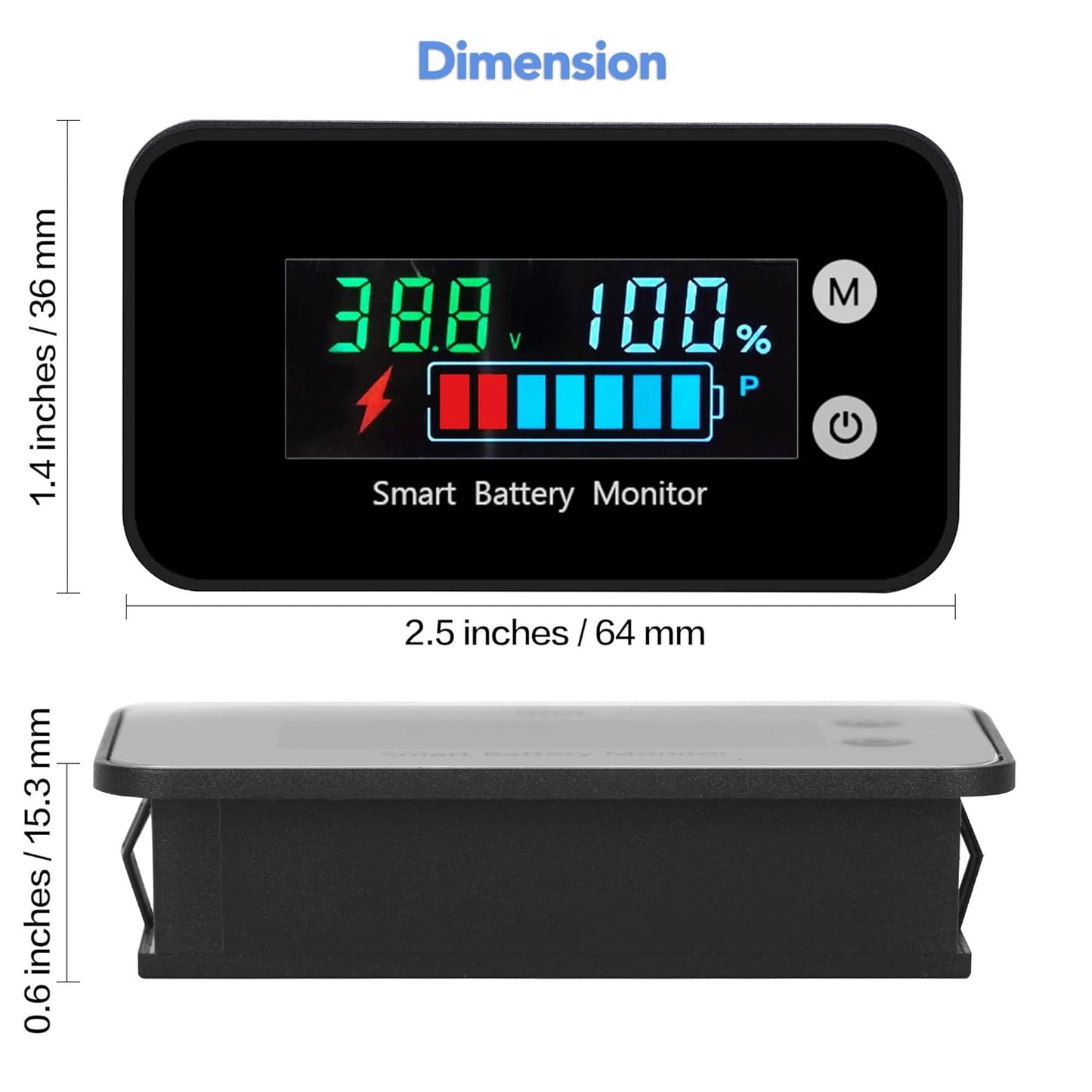 Upgrade IPX7 Waterproof Battery Monitor,12v 24v 36v 48v 60v 72v Battery Tester for car,Golf cart,RV,Boat.Voltage,Remain Capacity Battery Monitor with Temperature and Buzzer Alarm