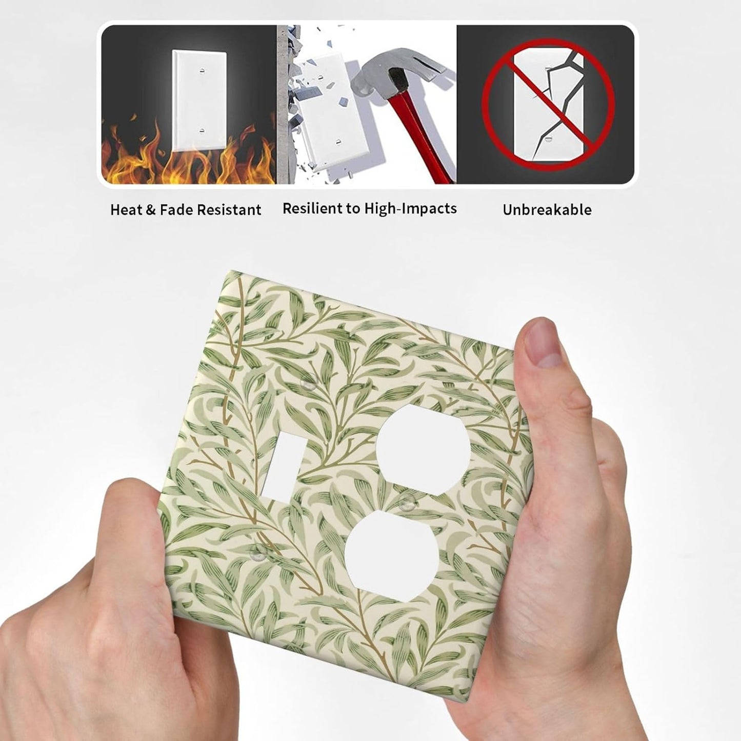 Decorative Outlet Covers Morris Green Willow Leaf Olive Leaves 2 Gang Wall Plate Cover Single Toggle Duplex Combo Two Switch Light Switch Cover Plate Jumbo Dual GFCI Faceplate