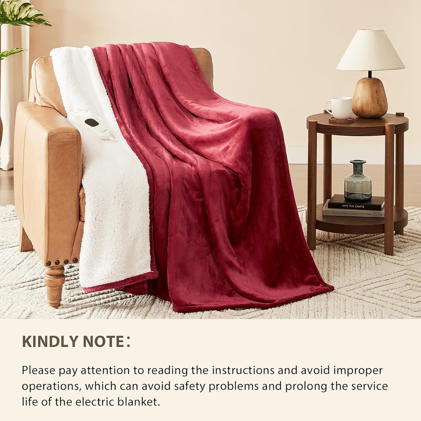 Homemate Electric Heated Blanket King Size - 100"x90" Heating Blanket King Size Dual Control 1/2/4/6/8 Hours Auto-Off 10 Heat Level Over-Heat Protection Flannel Sherpa ETL Certification