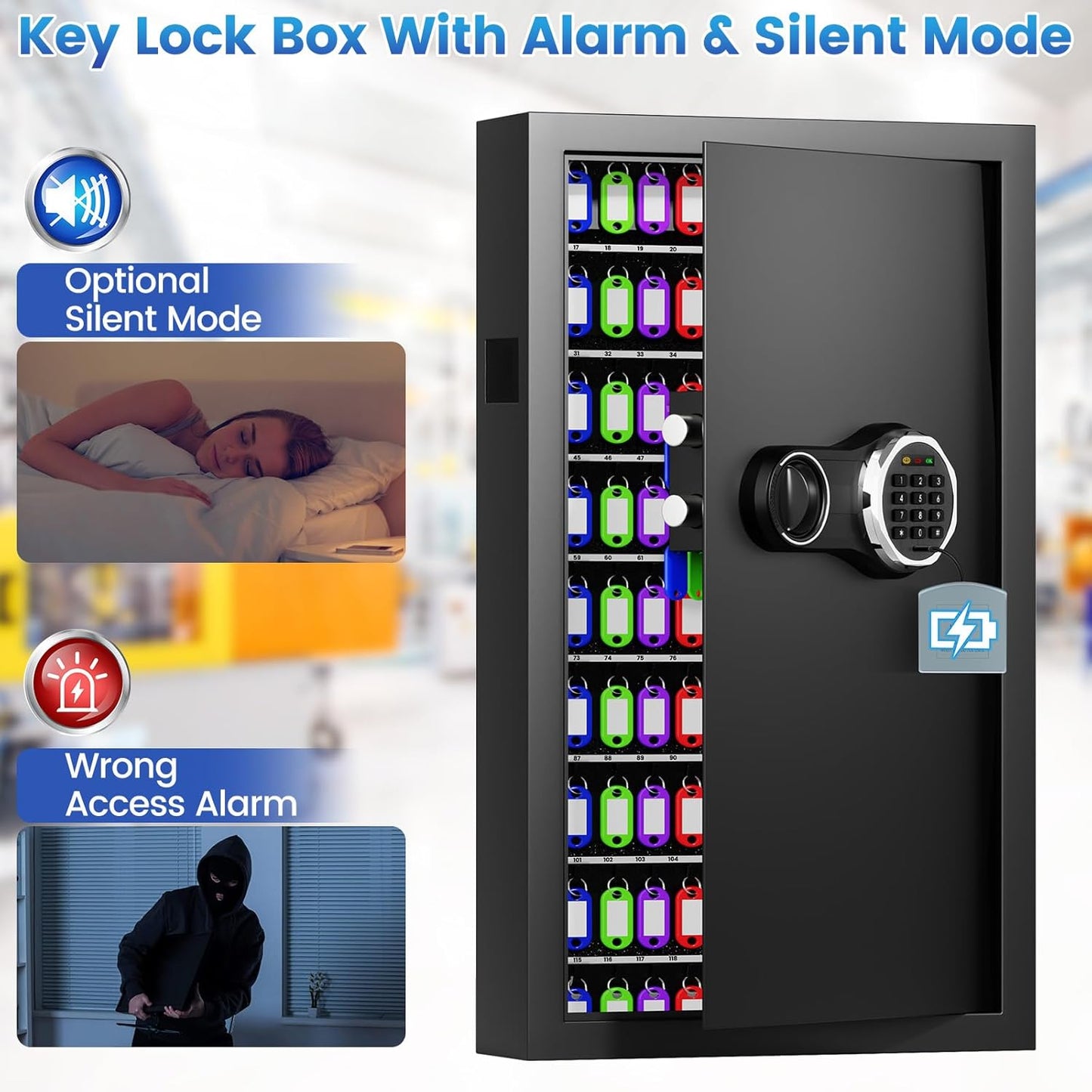 206 Keys Combination Lock Key Cabinet with Colorful Key Tags, Anti-Theft Key Lock Box with Side Drop Slot, Heavy Duty Key Organizer Wall Mount for Car Garage House Rental Office Business