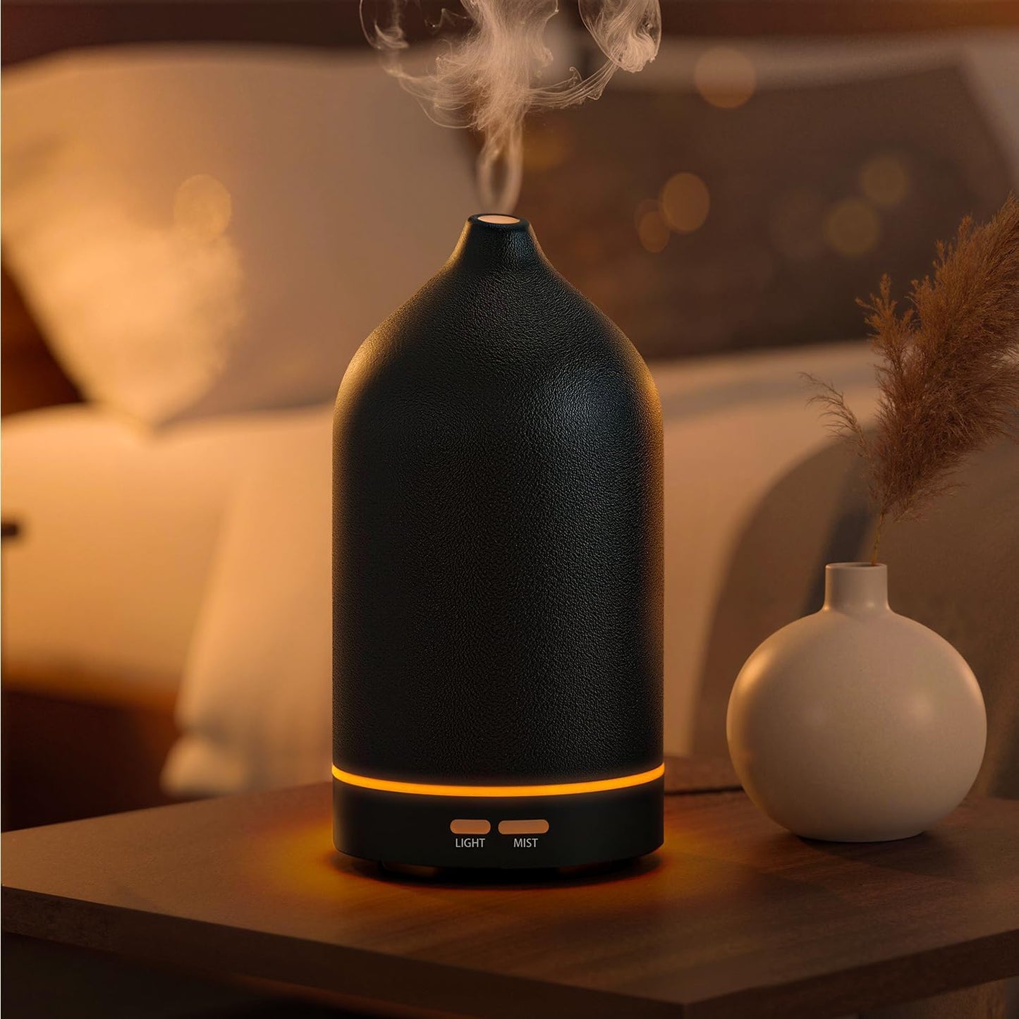URPOWER 120ML Essential Oil Diffuser, Ultrasonic Aromatherapy Diffuser with Sleek Black Ceramic Design, 7-Color LED Lights, Auto Shut-Off, Humidifier for Home & Office, Scent Diffuser for Relaxation