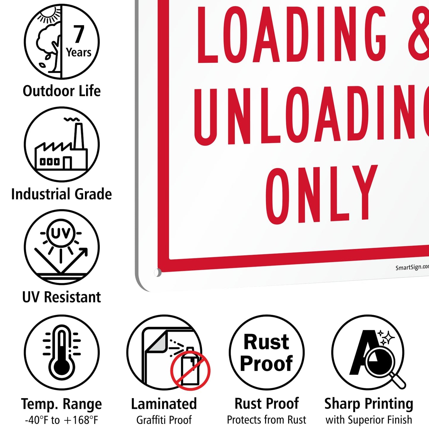 SmartSign No Parking Loading Unloading Only - 10" x 14", Rustproof 40 Mil Laminated Aluminum, Red/White, Durable Metal Sign for Outdoors, USA-Made