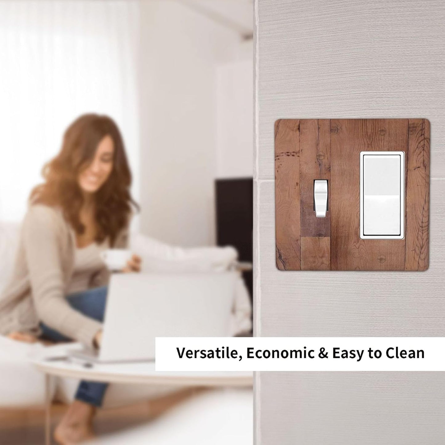 Rustic Brown Dark Wood Texture Printing Outlet Covers 1 Toggle 1 Rocker Combination Decorative Wall Plate Electrical Switch Plates Light Switch Cover Plate For Farmhouse Cabin Decor
