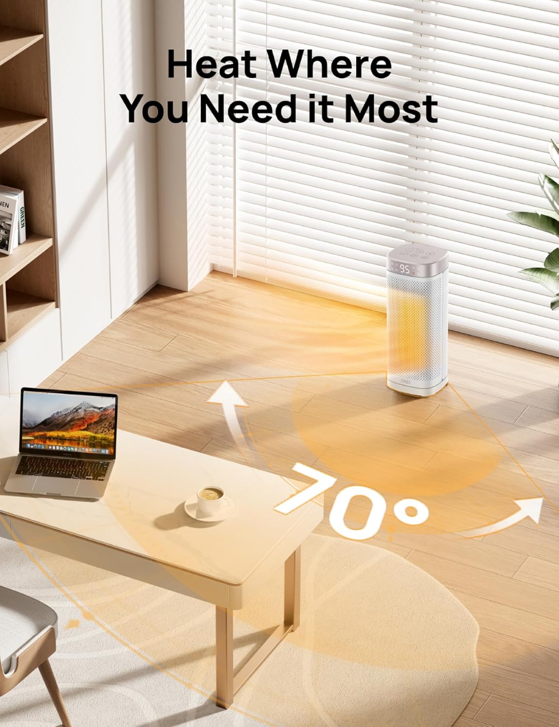 DREO Space Heaters for Indoor Use, Fast Heating Portable Heaters with Remote, Large PTC Ceramic Electric for Bedroom, 12H Timer, 70ยฐ Oscillation, Overheat Protection, 1500W Safety Heat for Home Office