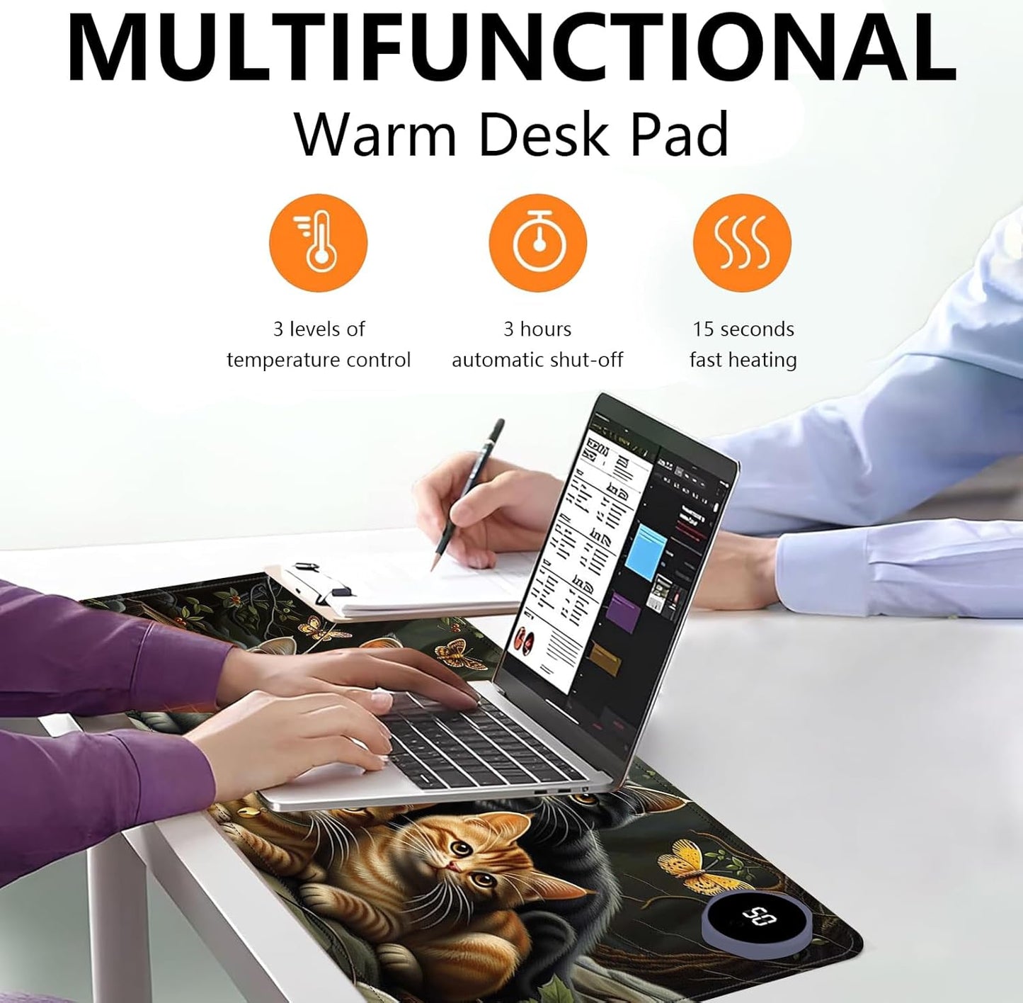 Heated Mouse Pad with 3 Levels Heated & 3 Hours Auto Shut-Off Mouse Pad for Warming Hands in Office Home, 31.5" x 13"Large Safe Desk Mat Hand Warmer,A Bunch of Cute Cats