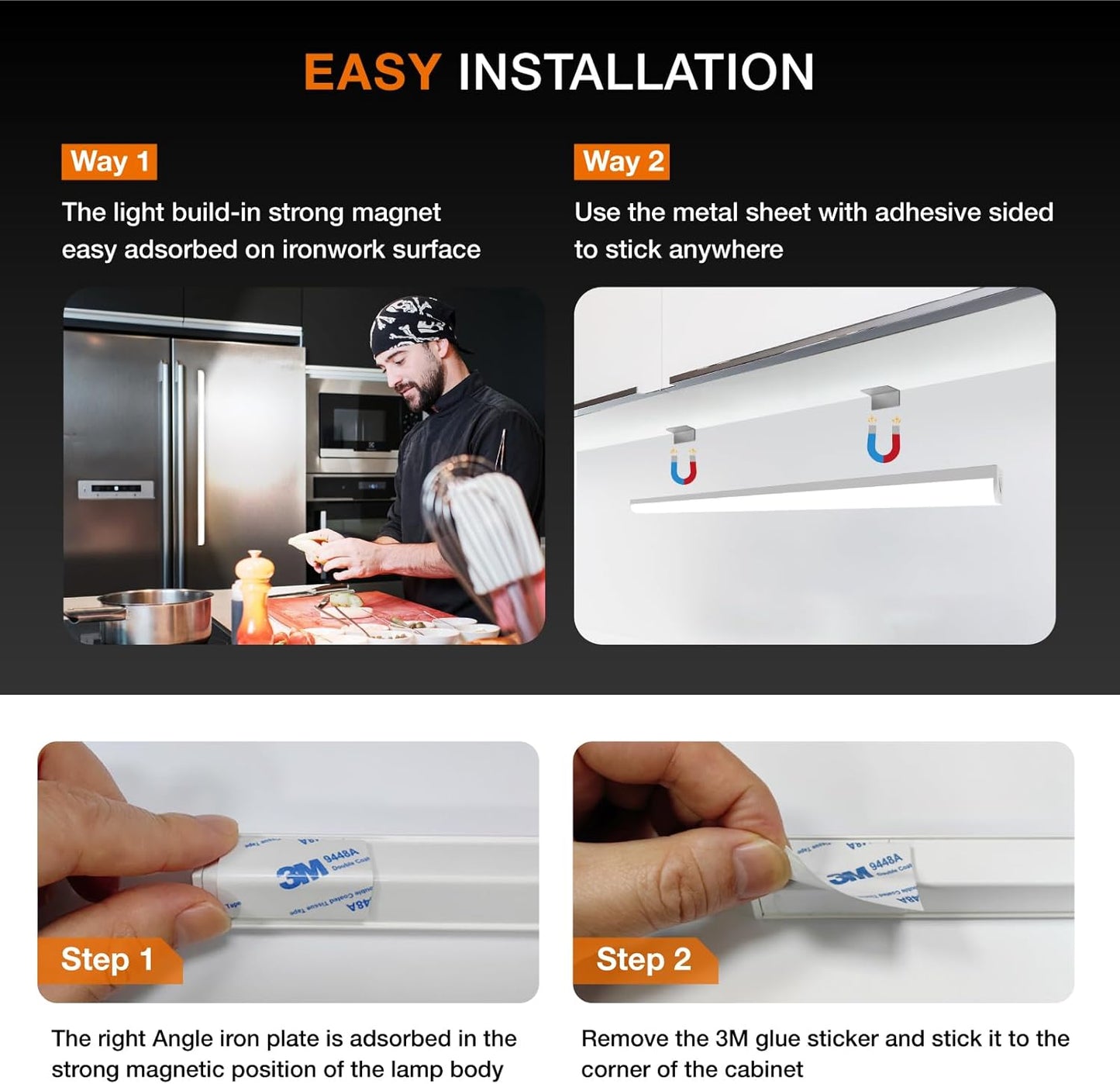 Under Cabinet Lights Remote Control,2 Pack Magnetic Dimmable Closet Lights,USB Rechargeable Wireless LED Shop Light,Ceiling Under Counter Lights for Kitchen, White, 60CM