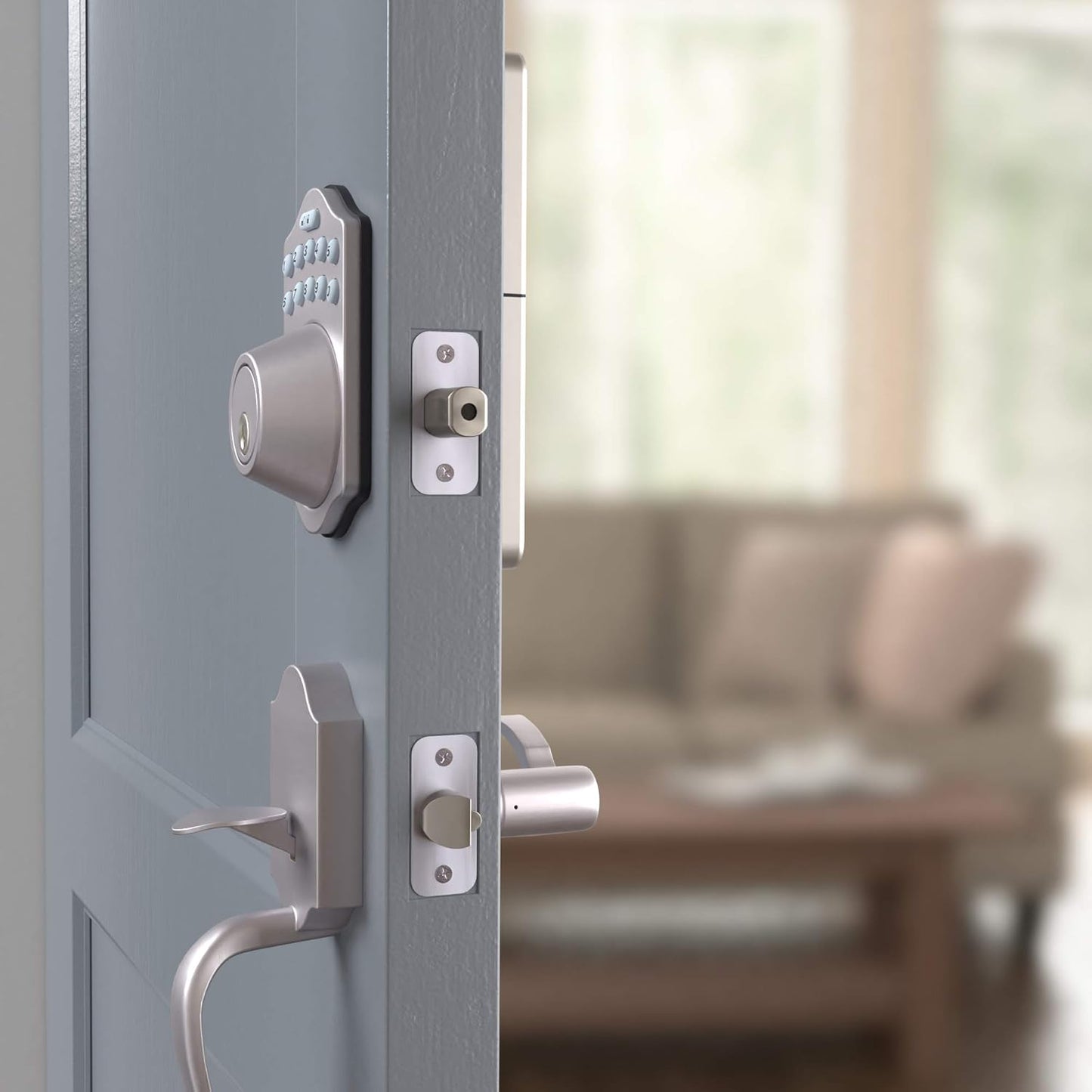 Amazon Basics Electronic Keypad Deadbolt Door Lock with Touch-Control Keyless Entry Door Lock, Keyed Entry Option, Traditional, Satin Nickel, 6-Pack