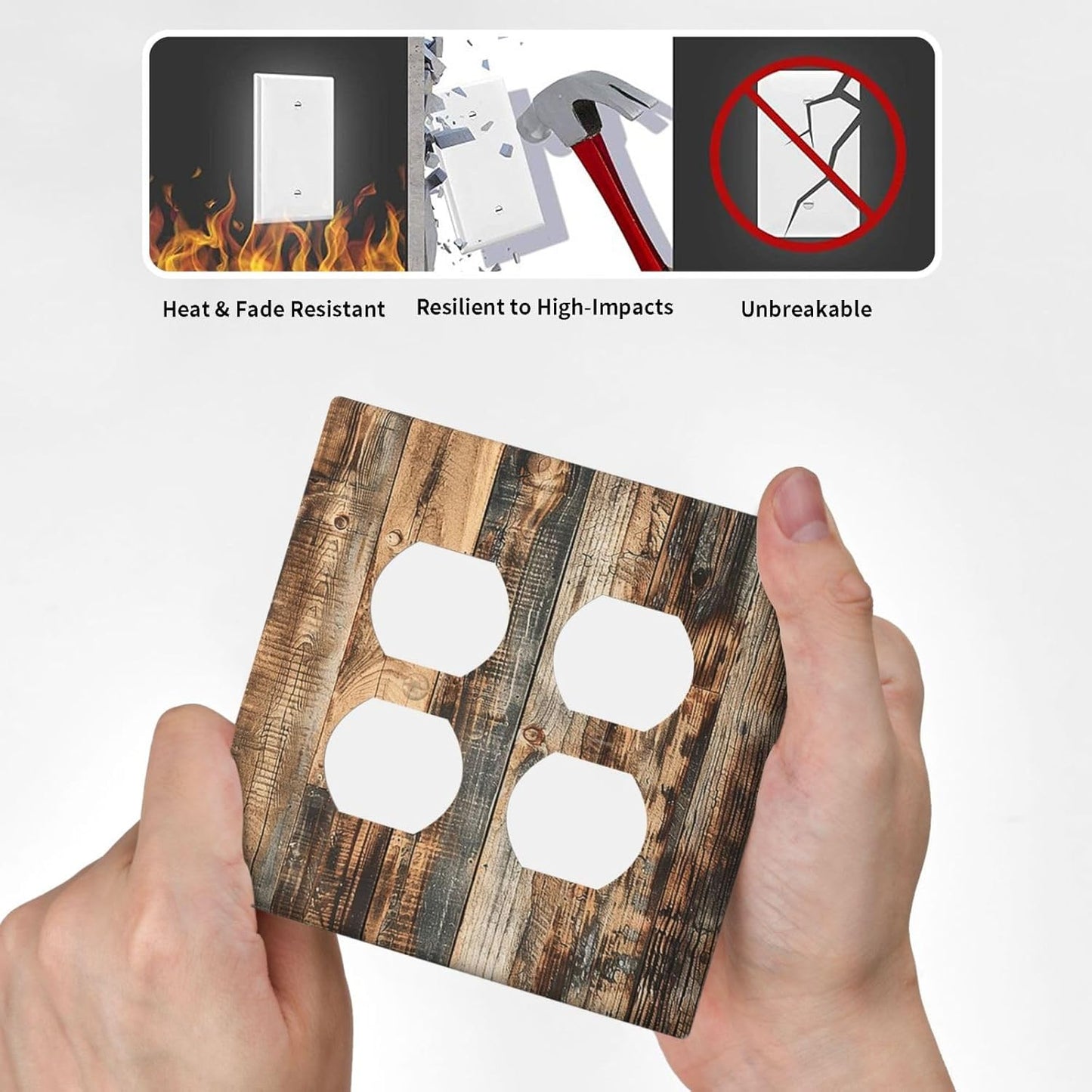 Outlet Covers Rustic Brown Wood Pattern Splice Plank 2 Gang Double Duplex Decorative Light Switch Covers Electrical Wallplates Socket Faceplate For Farmhouse Cabin Decor