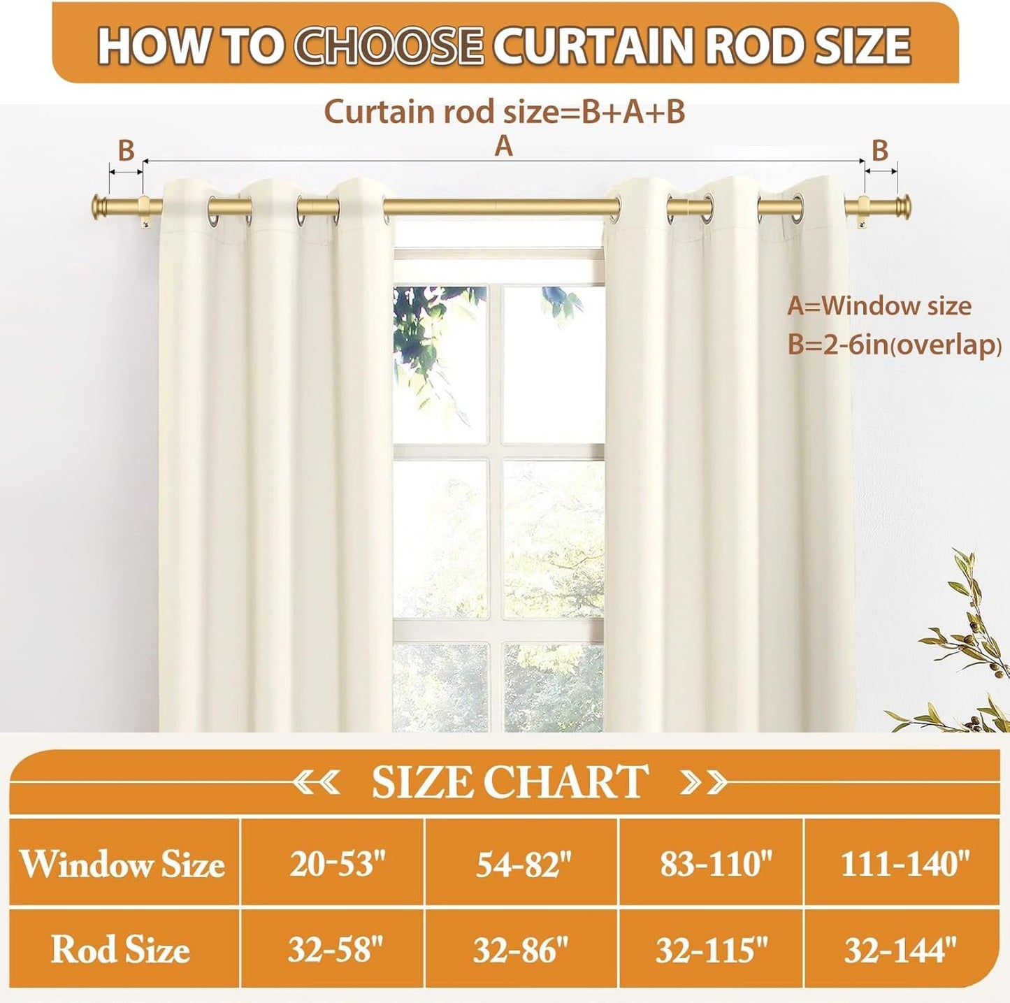 TONIAL Curtain Rod 32 to 86 Inch, Telescoping Splicing 3/4 Drapery Rods for Windows Decorative Single Rod with Small Cap End, Antique Gold