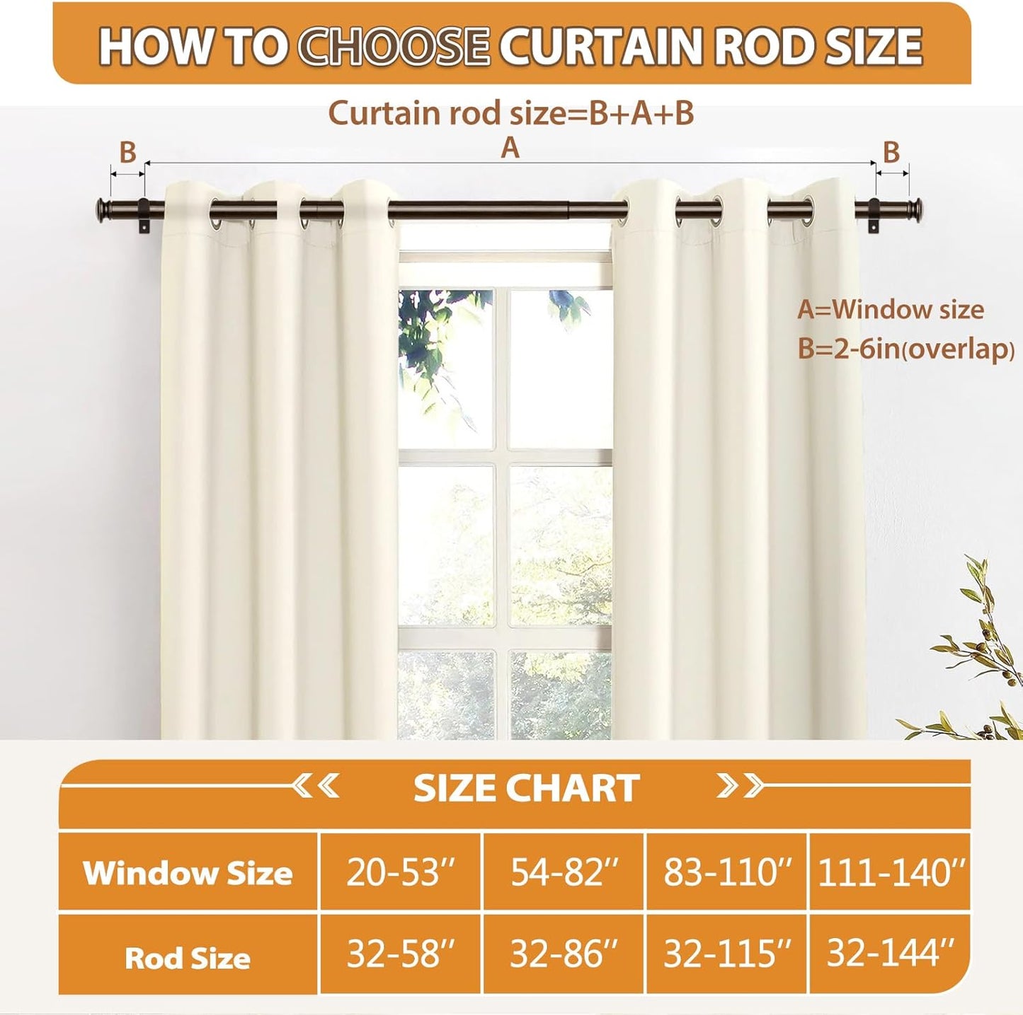TONIAL Curtain Rod 32 to 115 Inch(2.6-9.6ft), Telescoping Splicing 3/4 Drapery Rods for Windows 83 to 110 Inch(6.9-9.1ft), Decorative Single Rod with Small Cap Finial, Bronze