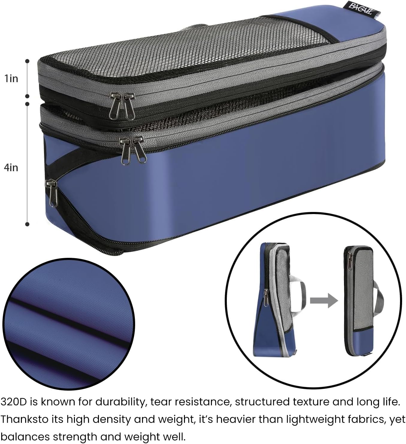 BAGAIL 4 Set/6 Set/8 Set Compression Packing Cubes Travel Accessories Expandable Packing Organizers (Half Mesh, 6-Navy)