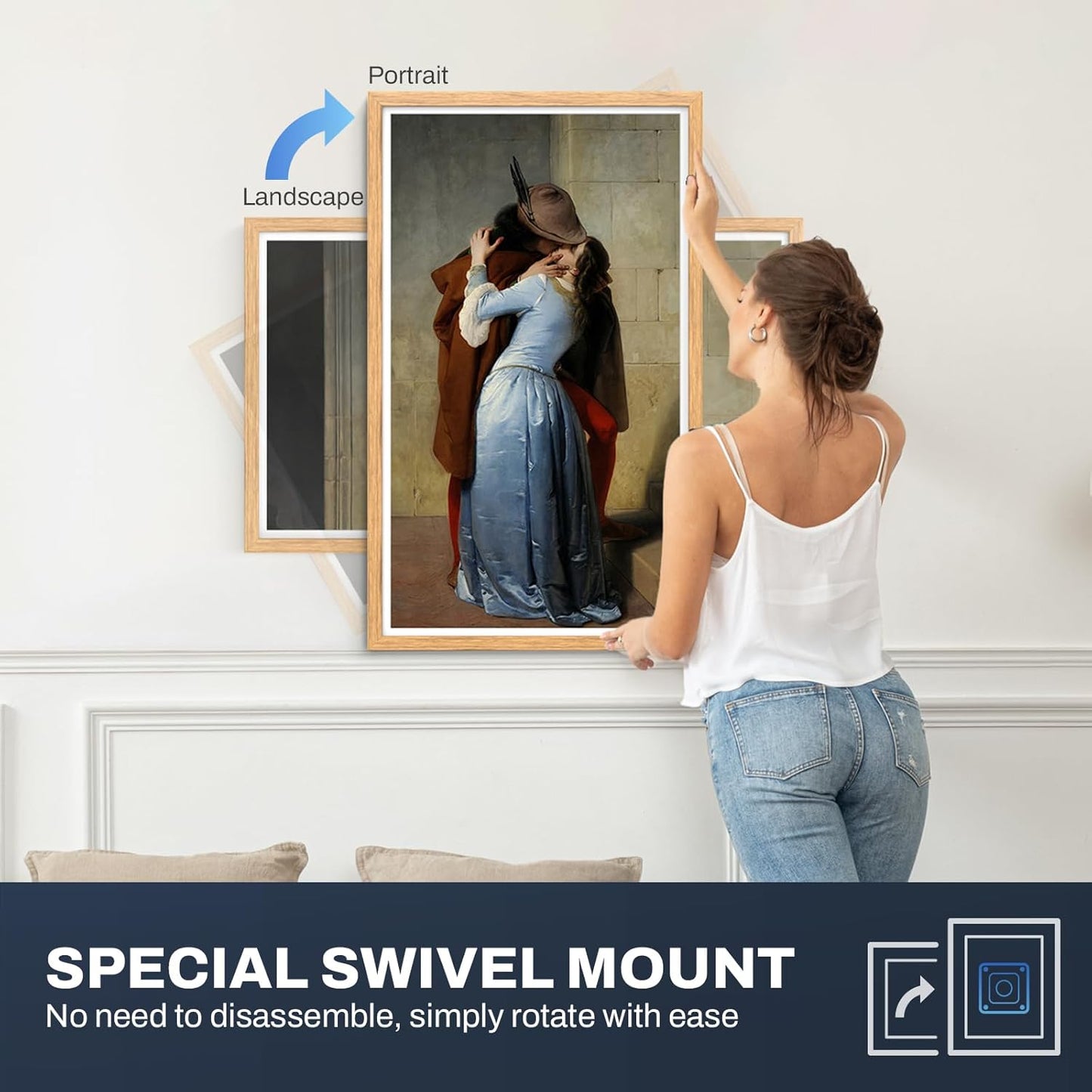 32 Inch FHD Extra Large Digital Picture Frame Touchscreen, 64GB FHD IPS WiFi Digital Photo Frame Remote, Share Photo/Video via Apps, Email, Auto-Rotate,Wood Pattern