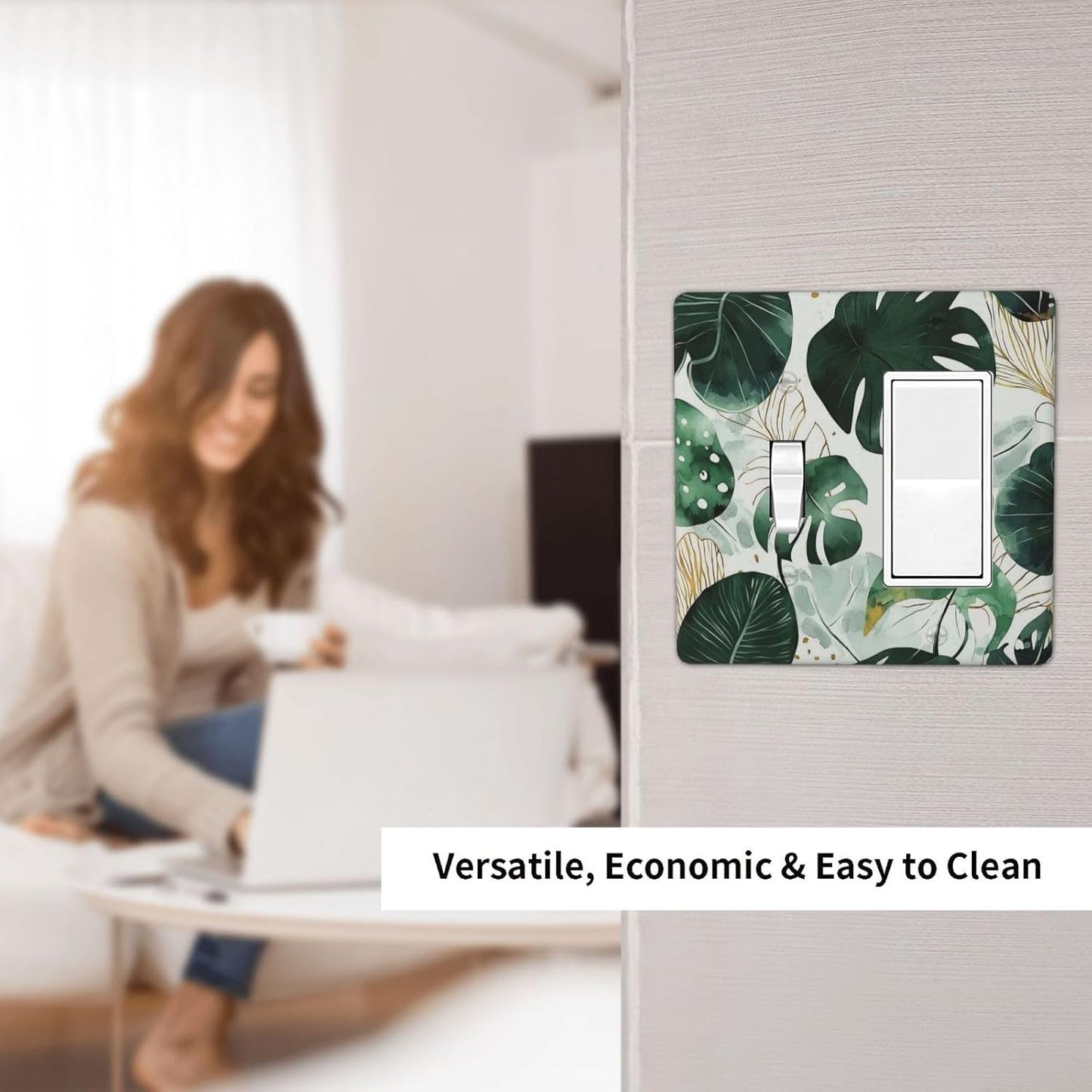 Boho Tropical Green Leaf Watercolor Banana Leaves Outlet Covers 1 Toggle 1 Rocker Combination Decorative Wall Plate Electrical Switch Plates Light Switch Cover Plate For Bed Room Living Room Decor