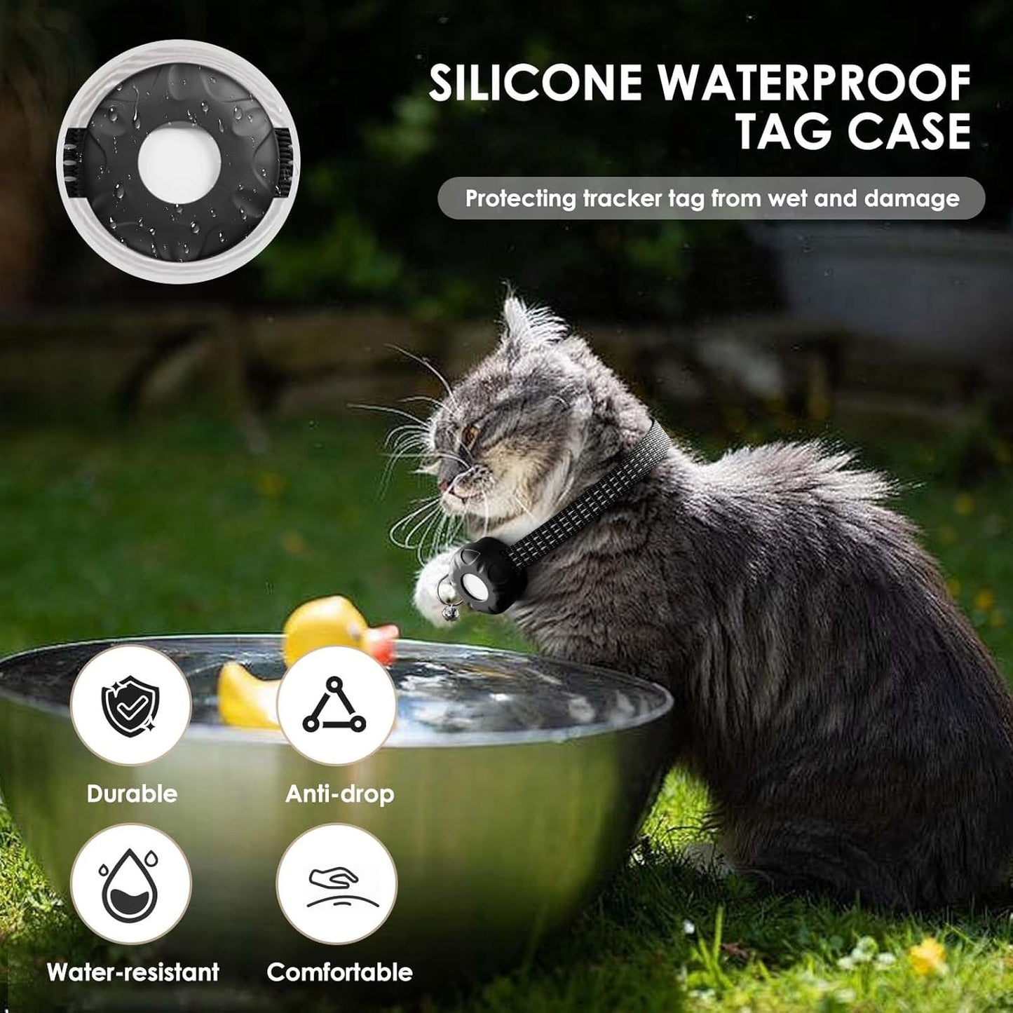 Cat GPS Tracker for Cats, Waterproof Pet GPS Tracker, Compatible with Apple Find My App (Only iOS), No Monthly Fee, Black