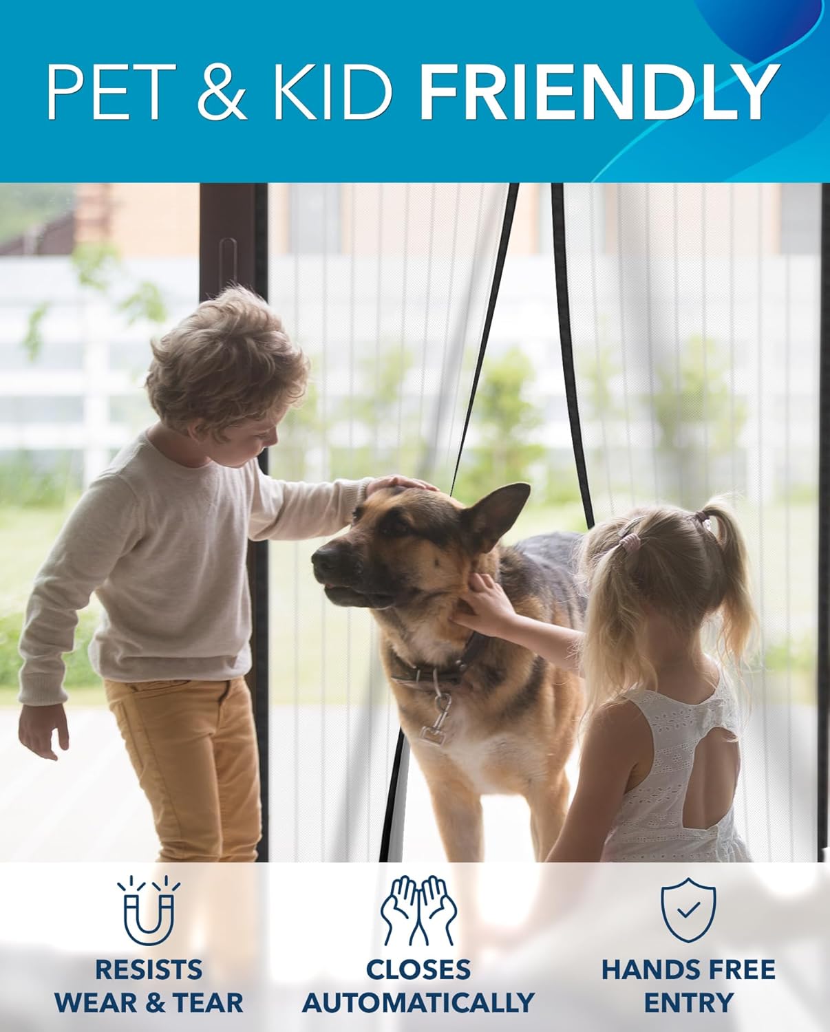 Flux Phenom Magnetic Screen Door Mesh 38x82 Inch – Easy Install, Strong Magnet Strength, Self-Sealing Mesh, Pet Tested, Hands-Free Entry, Doors Screen Magnetic Closure, Keeps Bugs Out - Gray