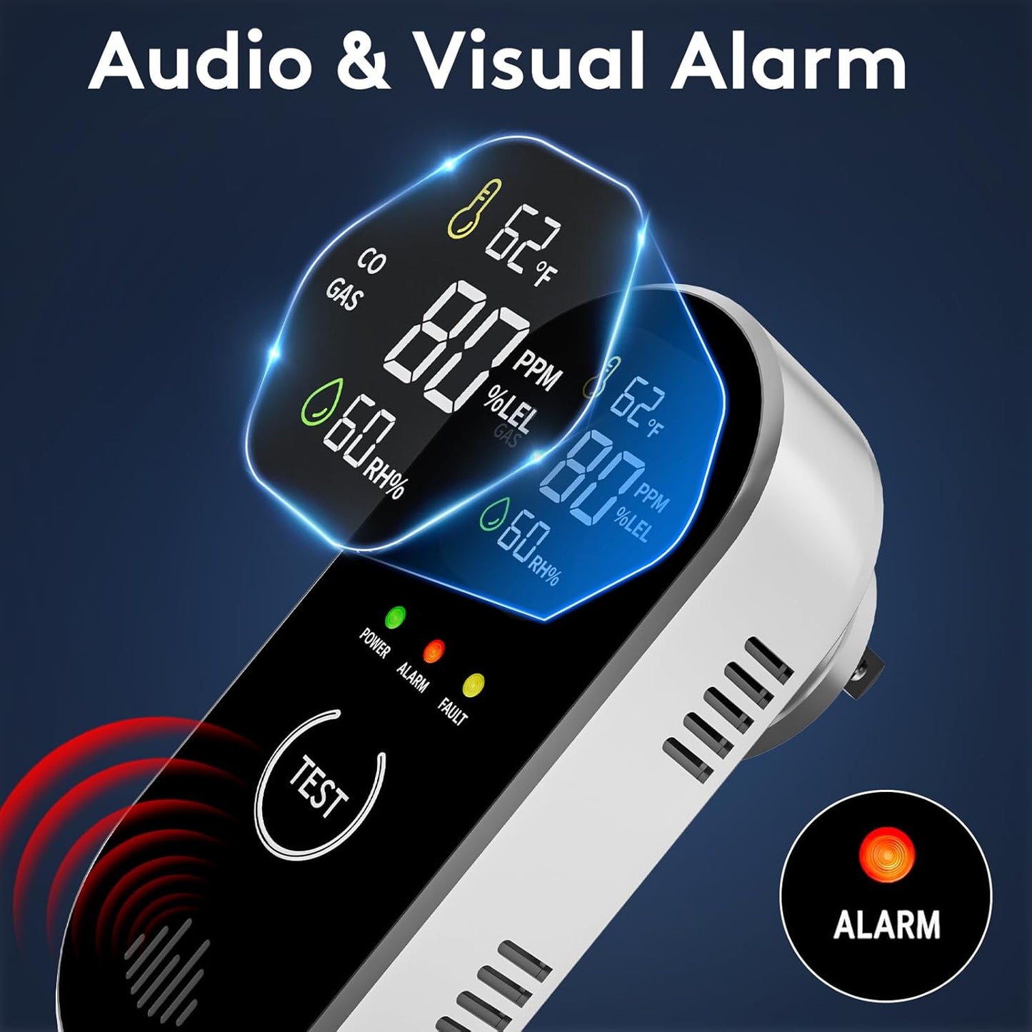 3 Packs Carbon Monoxide Detectors Plug-in, 4-in-1 CO & Gas Leak Alarm with Digital Display and 85dB Alert, Easy Install for Bedroom, RV, Camper — Portable Protection Anytime
