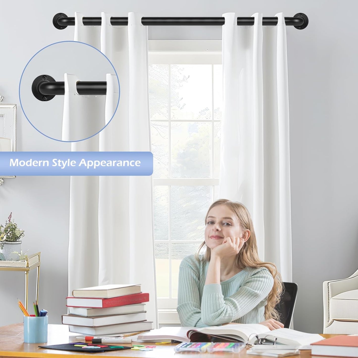 Black Wrap Around Curtain Rods 2Pack:Blackout Heavy duty Adjustable Window Curtain Rod for Bedroom,Industrial Darkening Curved French Metal Single Drapery Rods Easy Install,Matte Black 28-48"