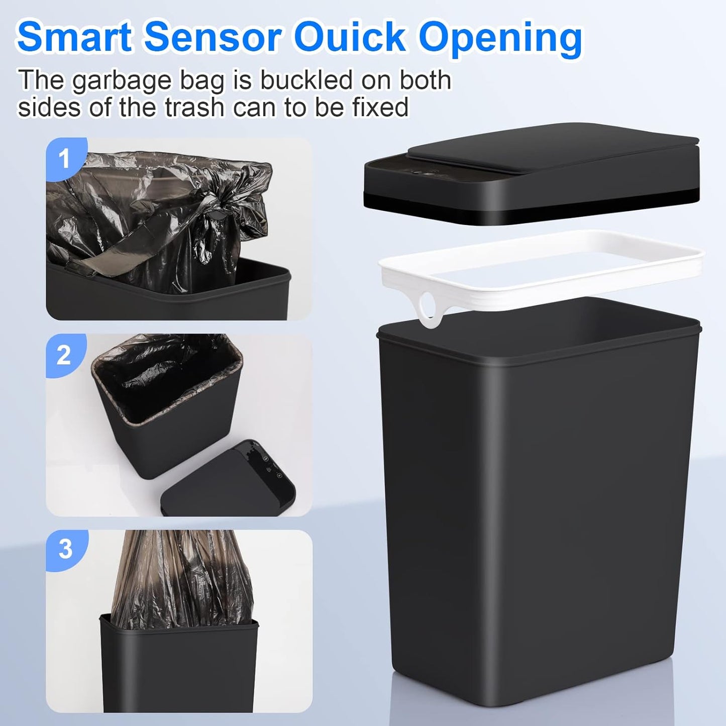 Bathroom Touchless Trash Can 2.2 Gallon Smart Automatic Motion Sensor Rubbish Can with Lid Electric Narrow Small Garbage Bin for Kitchen, Office, Living Room, Toilet, Bedroom, RV
