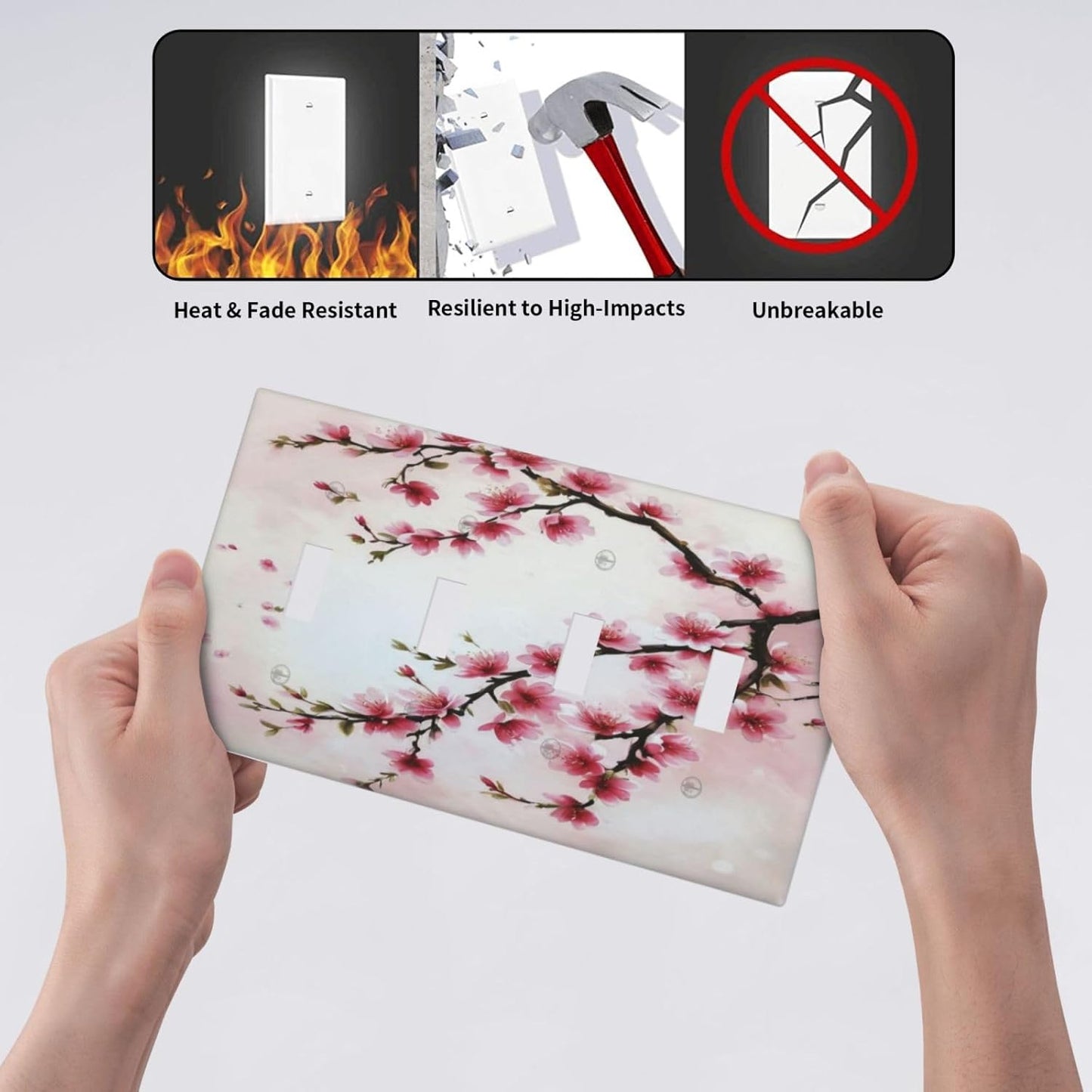 Branch with Pink Flowers Light Switch Covers Quad Toggle 4 Gang Wall Plate Decorative Switchplate Electrical Faceplate for Farmhouse Bathroom Living Decor