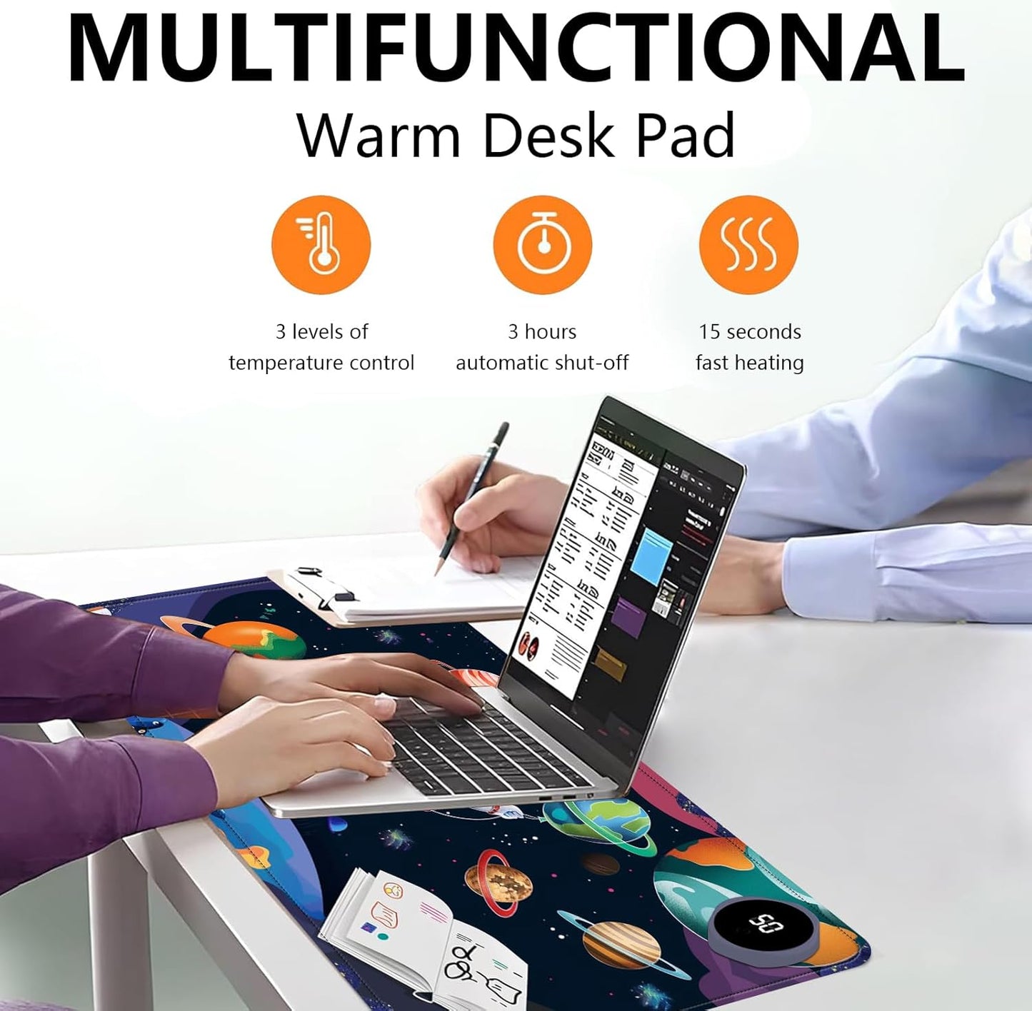 Heated Mouse Pad with 3 Levels Heated & 3 Hours Auto Shut-Off Mouse Pad for Warming Hands in Office Home, 31.5" x 13"Large Safe Desk Mat Hand Warmer,Cute Astronaut