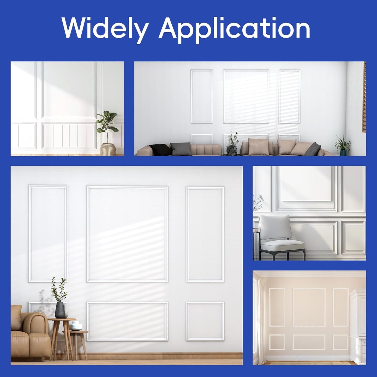 COUKIU 6 Sets Pre-Cut Wall Molding kit,Ready to Assemble Accent Molding Wainscoting Panels for Interior Walls Home Decor(6 Frames,Style1)