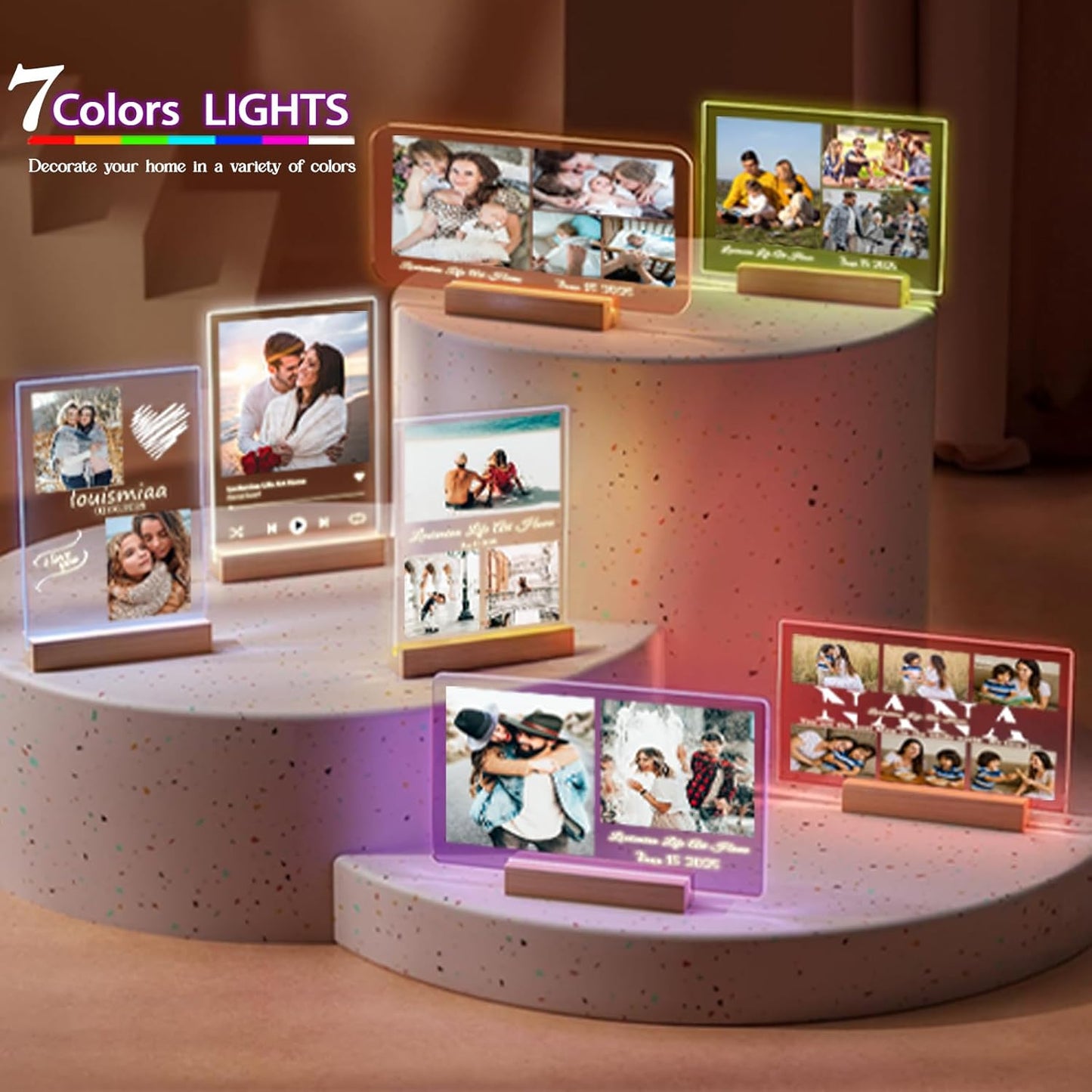 LOUISMIAA Customized Picture Frames with Night Light,Decorative Plaque Anniversary Birthday Mother’s Day Father’s Day Valentine’s Personalized Gifts Same Day Shipping