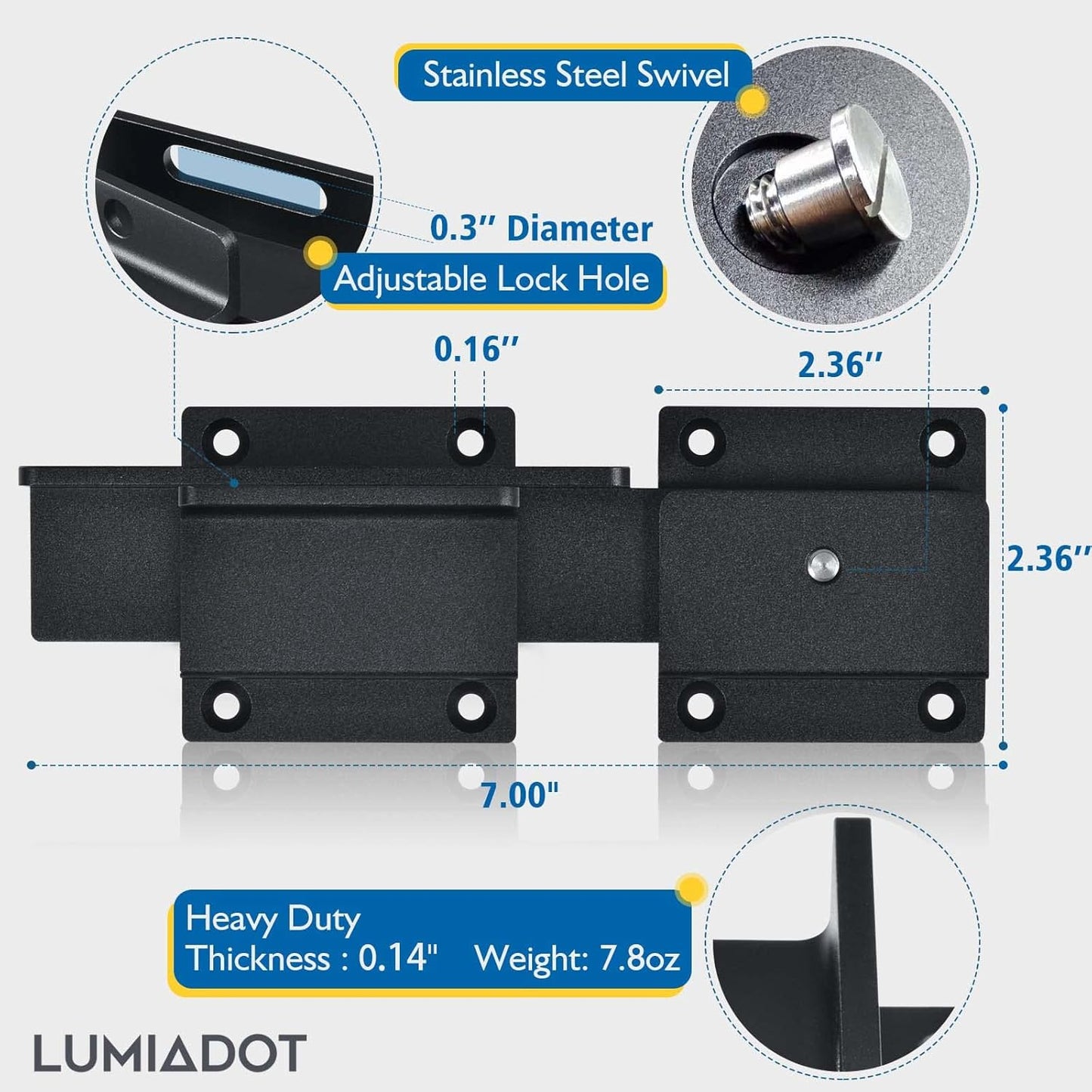 Flip Gate Latch Lock with Padlock Hole 2Pack, 3.5mm Heavy Duty Aluminum Alloy Adjustable Door Latch for Sliding Swing Open Door, Outdoor Gate, Wooden Fence, Barn Door, Shed, Garage, Yard
