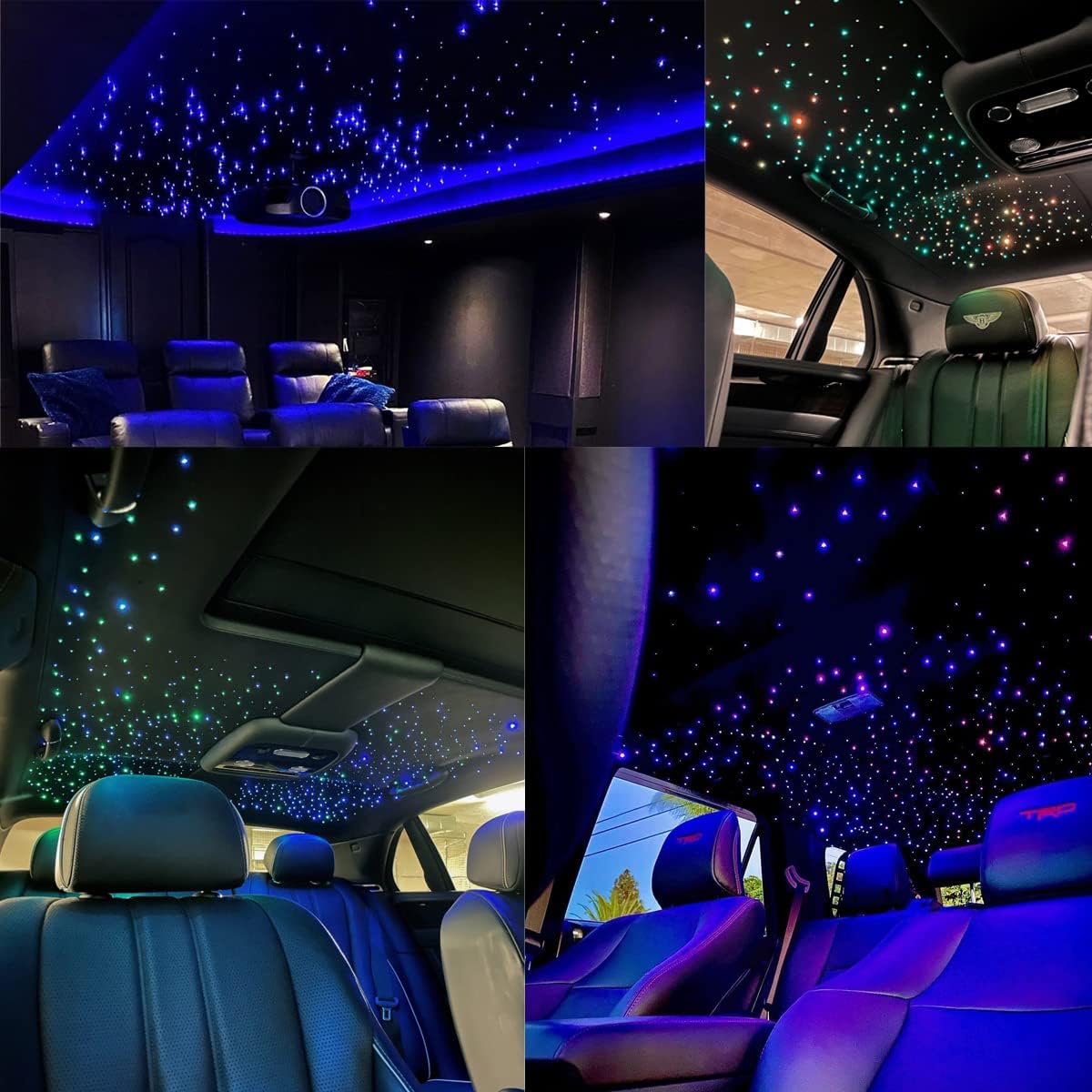 AZIMOM Dual Color 20W Twinkle Fiber Optic Starlight Kits 400pcs*0.03in*9.8ft Fiber Strands End Glow Sound Activated Remote APP Control RGBW Light Source Home Ceiling Car Headliner Décor