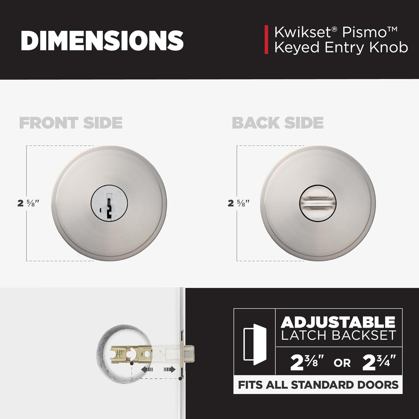 Kwikset Pismo Entry Door Knob with Lock and Key, Secure Keyed Handle Exterior, Front Entrance and Bedroom, Satin Nickel, 4 Pack, Pick Resistant SmartKey Rekey Security and Microban