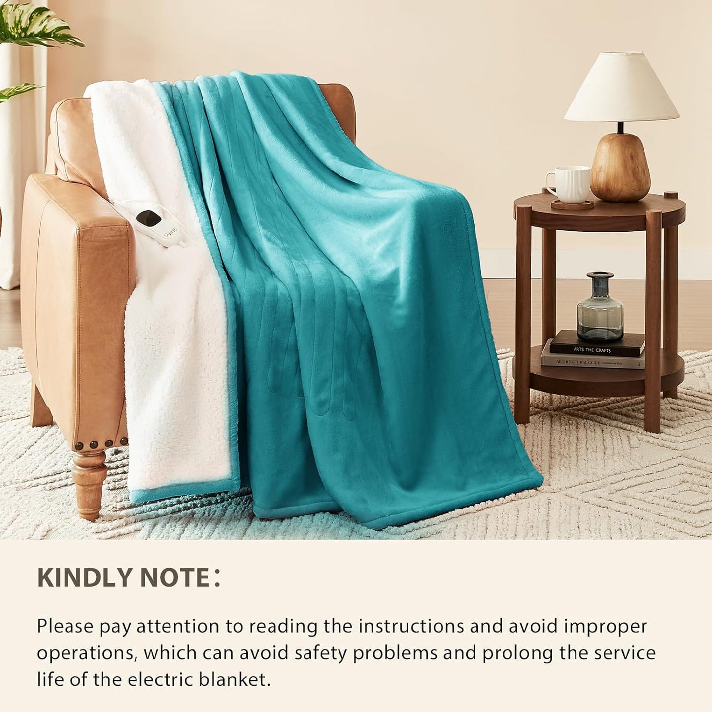 Homemate Electric Heated Blanket Queen Size - 84"x90" Heating Blanket Queen Size Dual Control 1/2/4/6/8 Hours Auto-Off 10 Heat Level Over-Heat Protection Flannel Sherpa ETL Certification