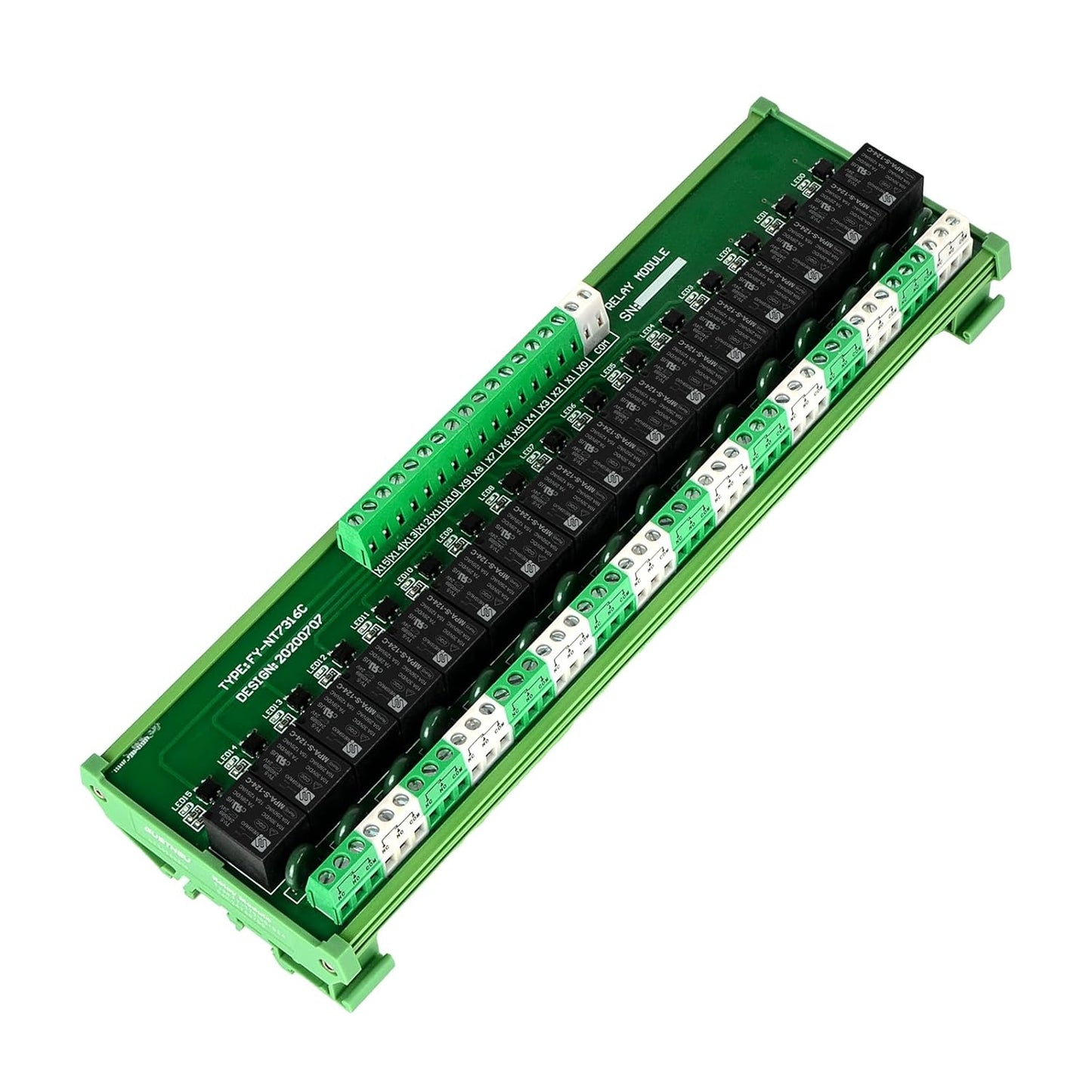 Relay Board, 16 Channel 1 SPDT DIN Rail Mount 24V DC/AC Relay, Interface Board